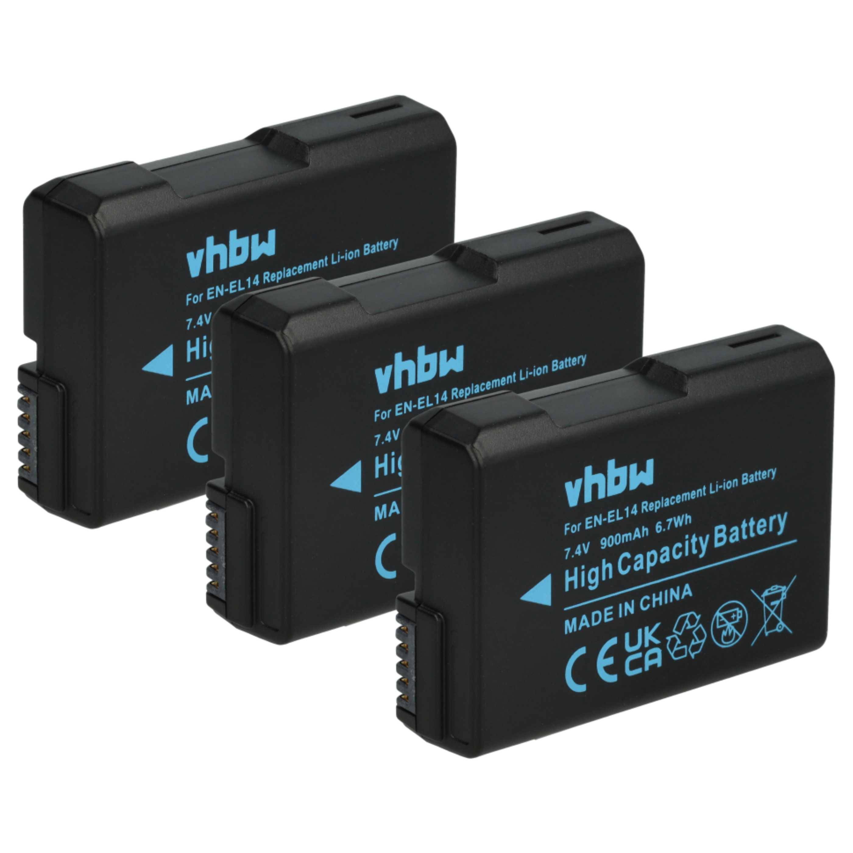 vhbw 3x Akku Ersatz für Nikon EN-EL14 für Kamera Digicam DSLR (950mAh, 7,2V, Li-Ion) mit Infochip