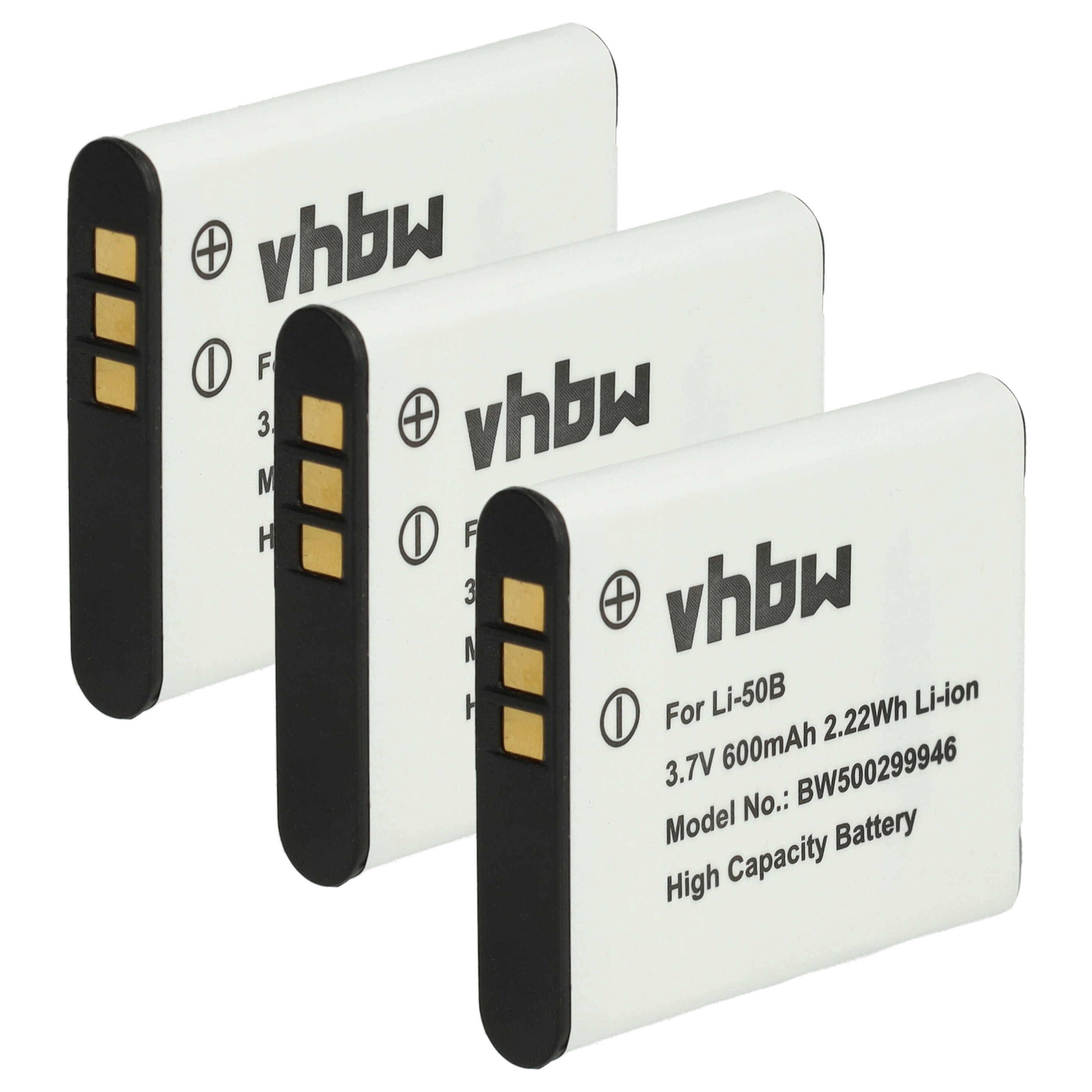 vhbw 3x Akku Ersatz für GE GB-50A | für Kamera (600 mAh, 3,7 V, Li-Ion)