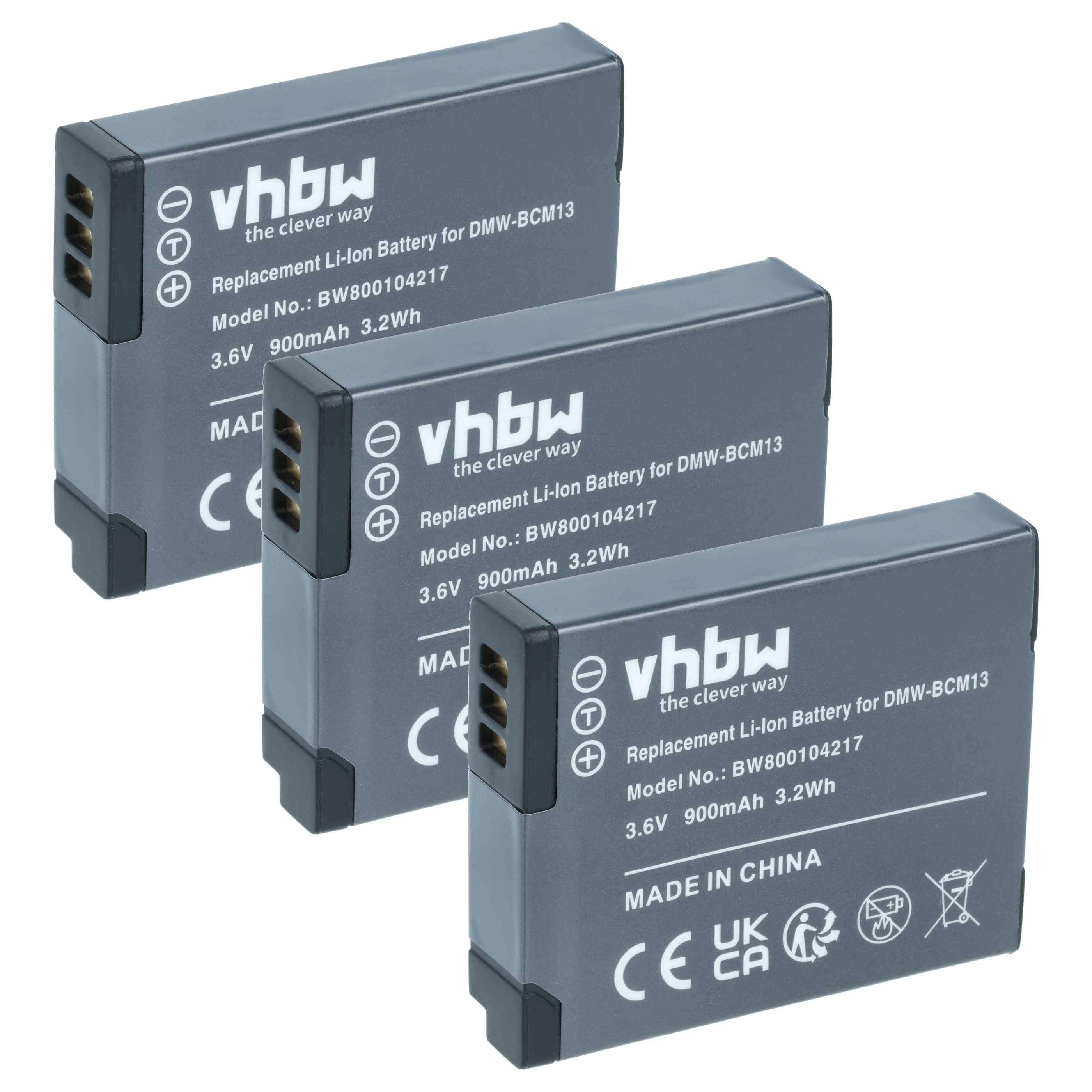 vhbw 3x Akku kompatibel mit Panasonic Lumix DMC-TZ71, DMC-TZ61, DMC-ZS30 Kamera (900 mAh, 3,6 V, Li-Ion)