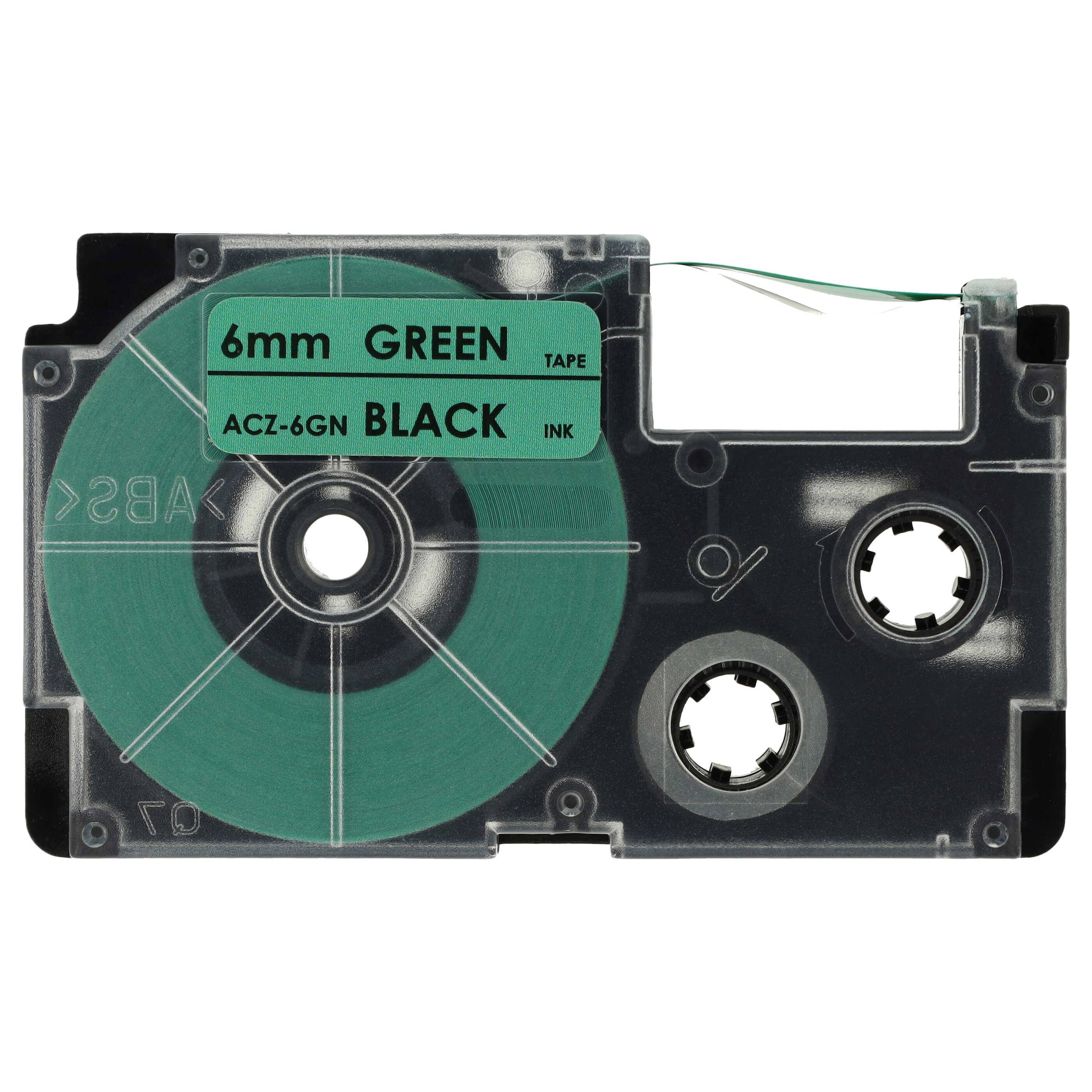 vhbw Schriftband-Kassette Ersatz für Casio XR-6GN, XR-6GN1 für Etiketten-Drucker 6mm Schwarz auf Grün