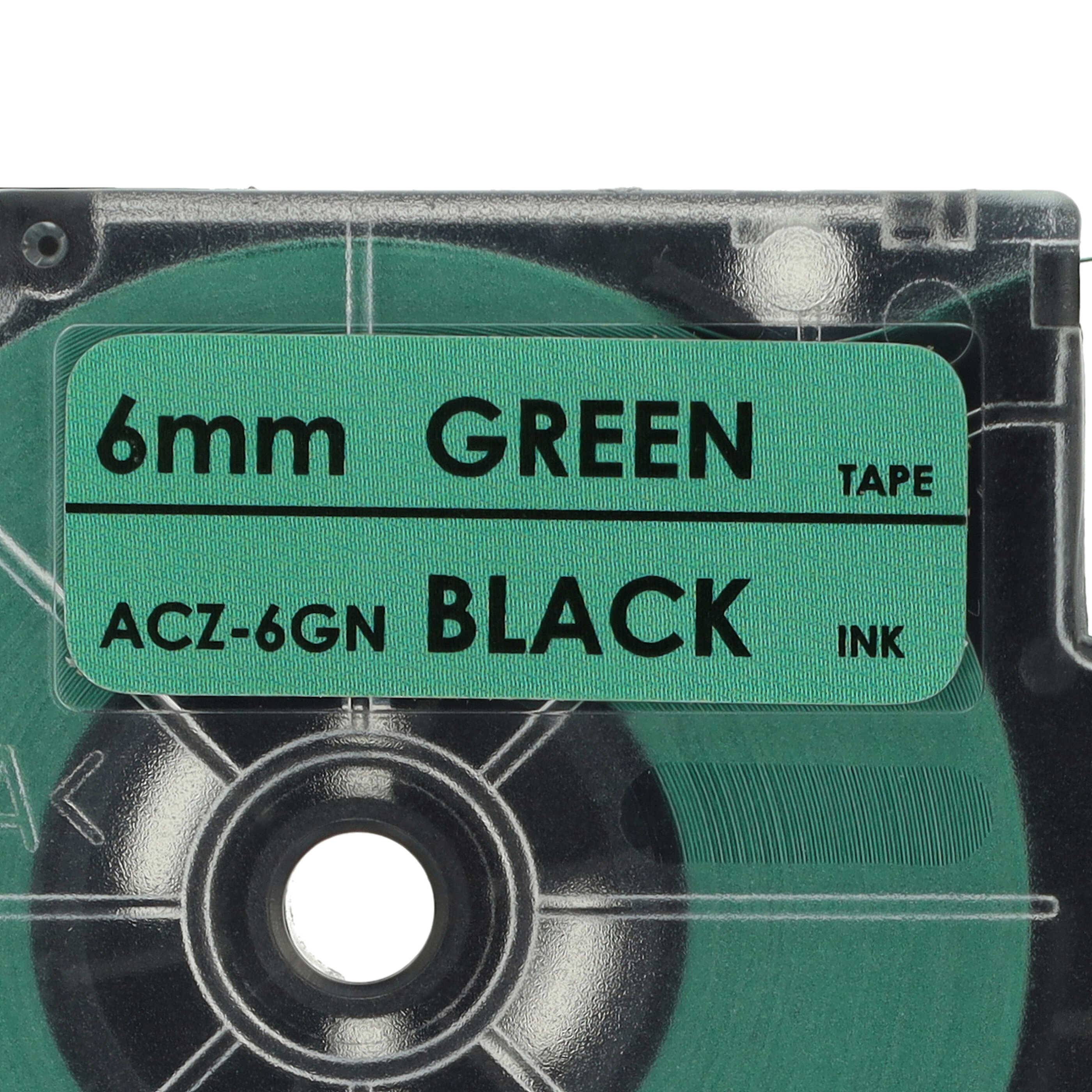 vhbw Schriftband-Kassette kompatibel mit Casio KL-7200, KL-60, KL-70E, KL-300, KL-7000, KL-7400, KL-200E Etiketten-Drucker 6mm Schwarz auf Grün