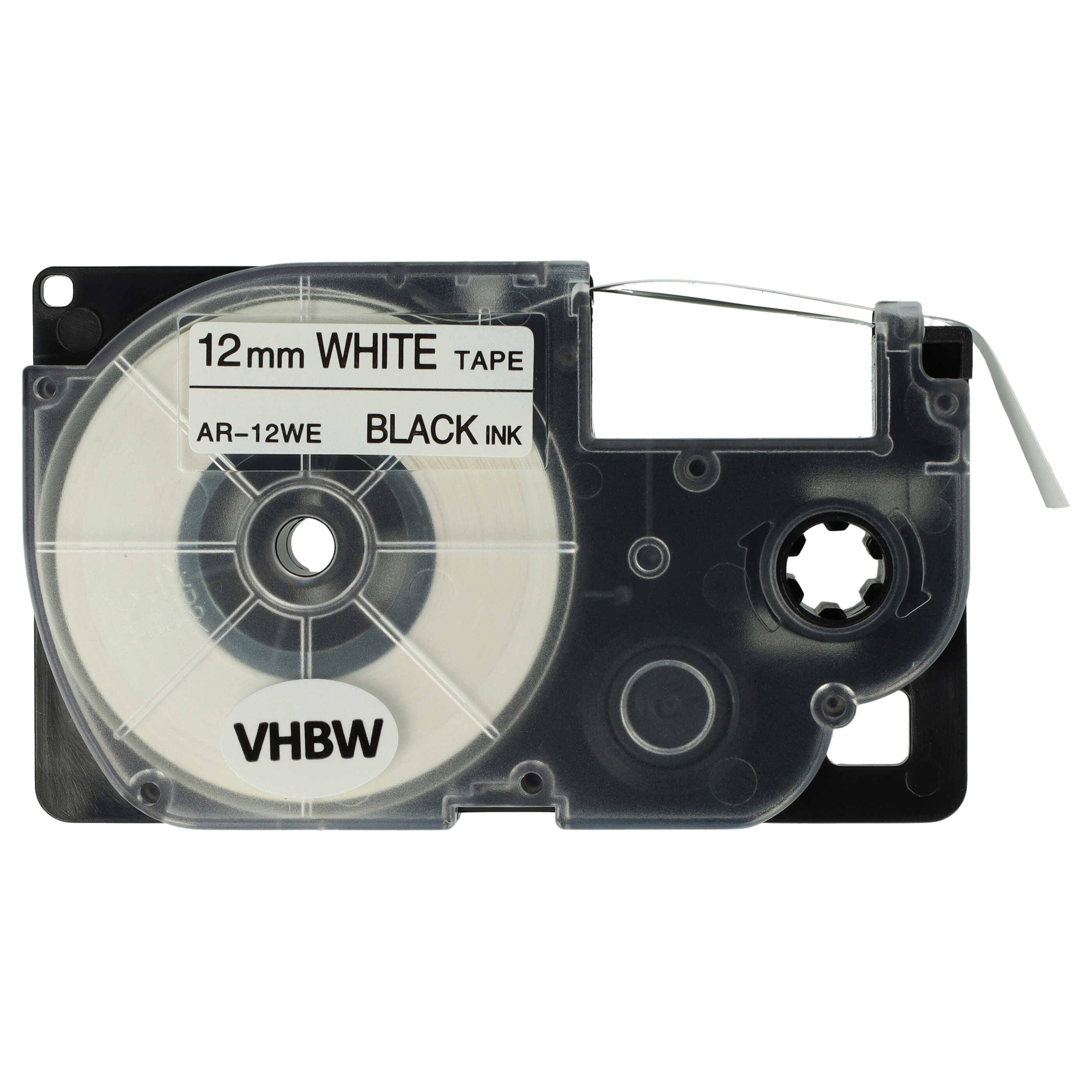 vhbw Kassette Patronen Schriftband 12mm kompatibel mit Casio KL-60 | KL-7000, KL-70E, KL-7400, KL-750E, KL-780 Ersatz für Casio XR-12WE1, XR-12WE