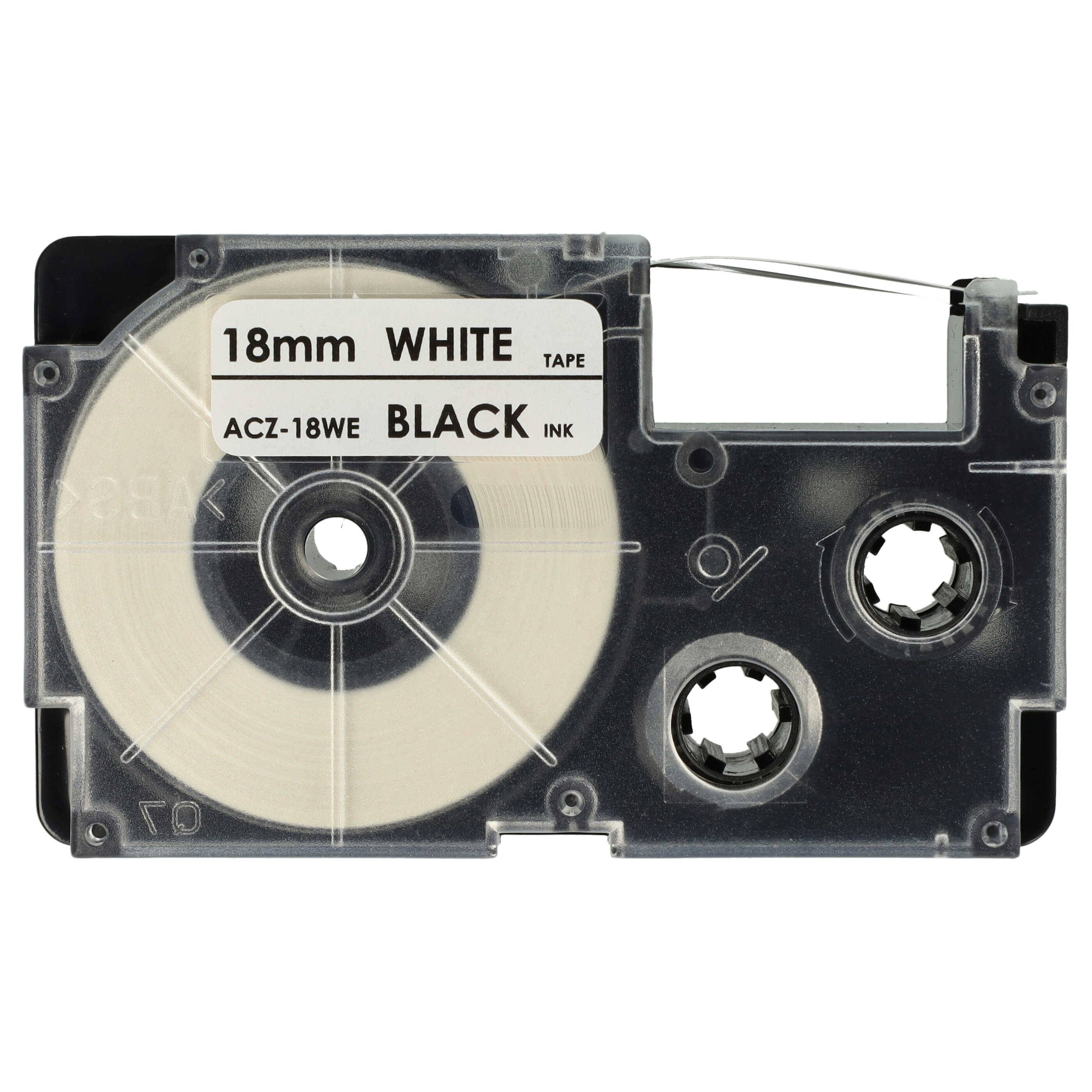 vhbw Schriftband-Kassette kompatibel mit Casio KL-7200 | KL-750E, KL-780, KL-820, KL-7400, KL-8100 Etiketten-Drucker 18mm Schwarz auf Weiß, pet+