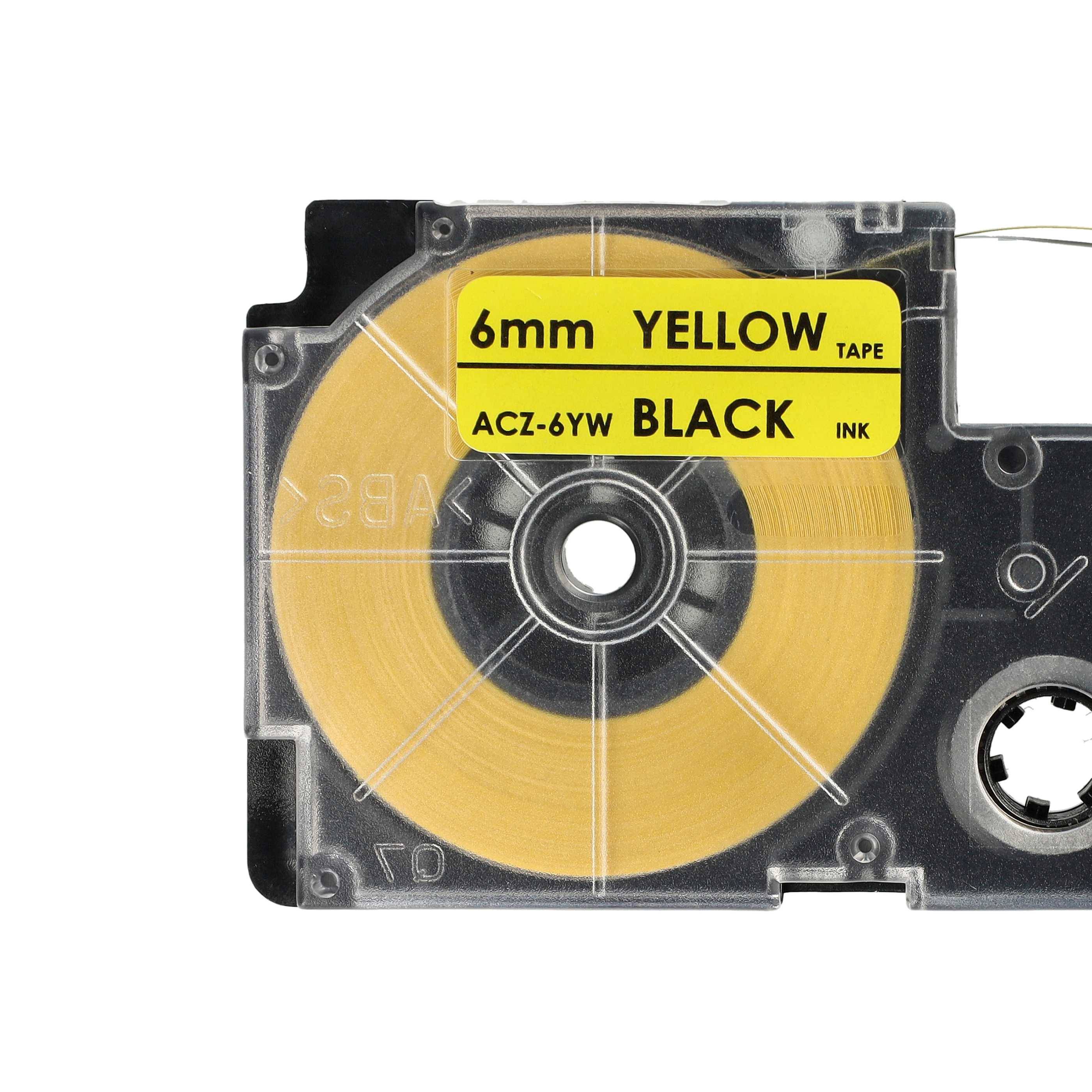 vhbw Schriftband-Kassette kompatibel mit Casio KL-2000 | KL-300, KL-70E, KL-200E, KL-60, KL-7000, KL-7200 Etiketten-Drucker 8m x 6mm Schwarz auf