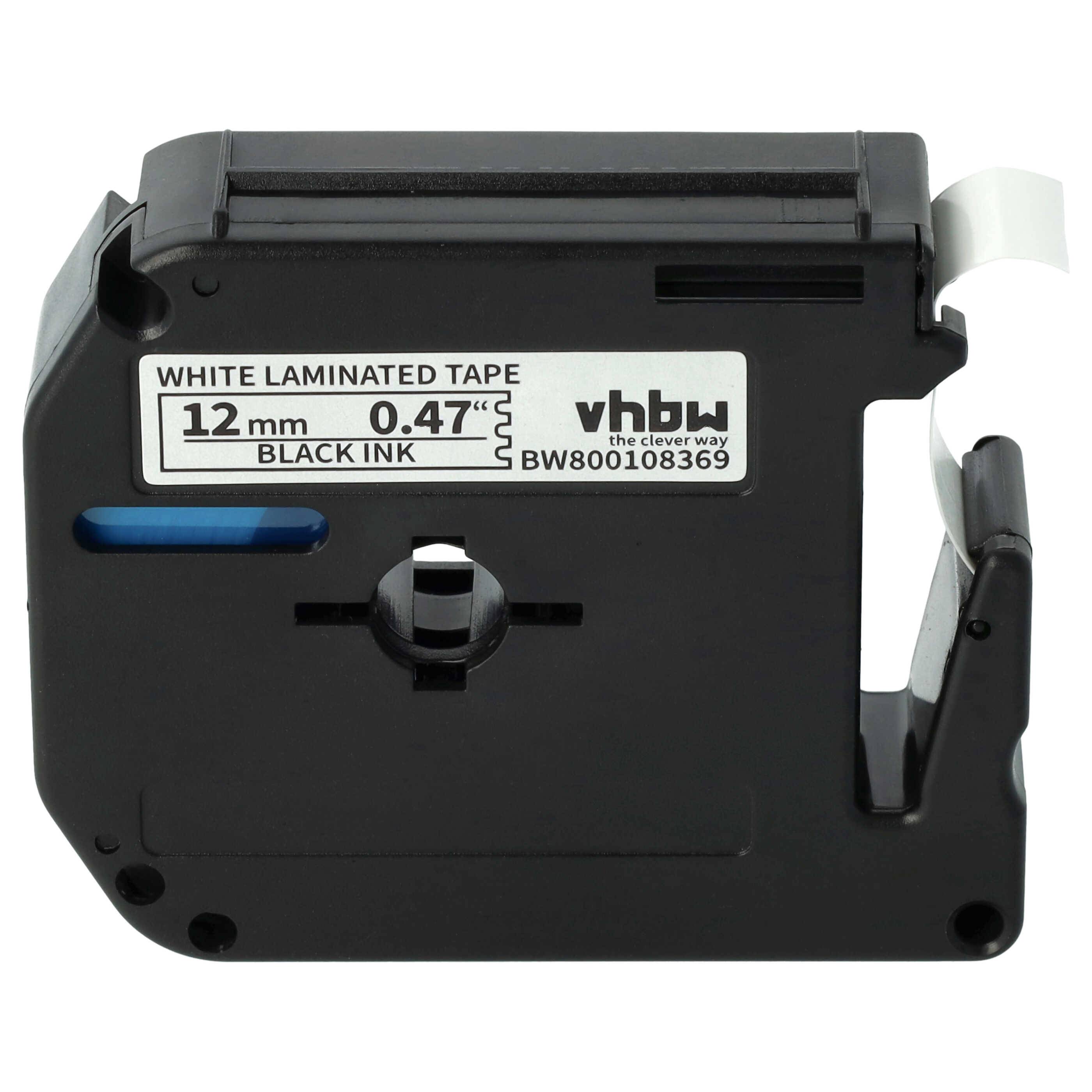 vhbw Schriftband-Kassette kompatibel mit Brother P-Touch 65, 65SL, 70, 65SCCP, 55S, 65SB, 65VP, 55BM Etiketten-Drucker 8m x 12mm Schwarz auf Weiß