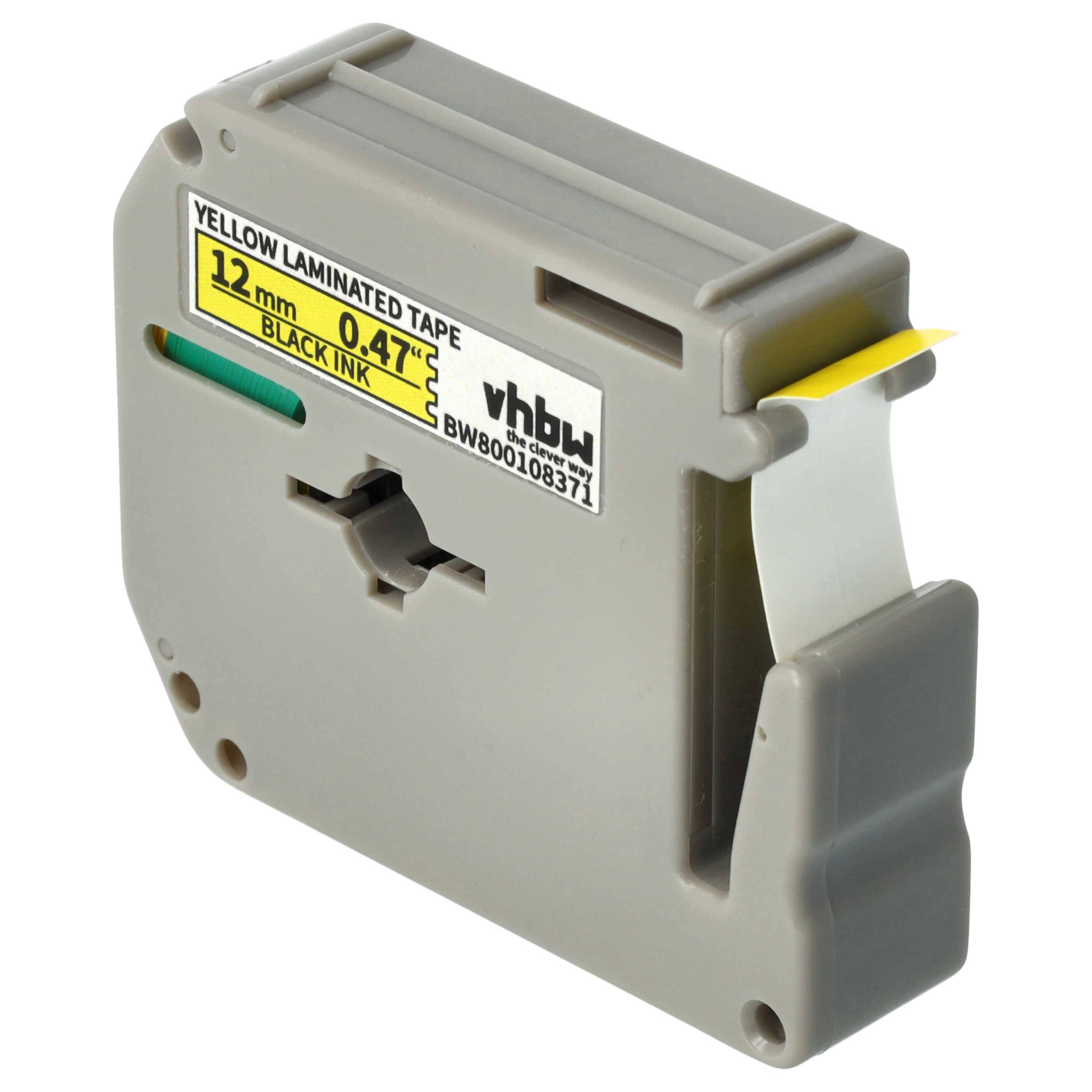vhbw Schriftband-Kassette kompatibel mit Brother PT PT-70HOL, PT-70HK, PT-70BMH, PT-70BM, PT-70BBVP Etiketten-Drucker 8m x 12mm Schwarz auf Gelb