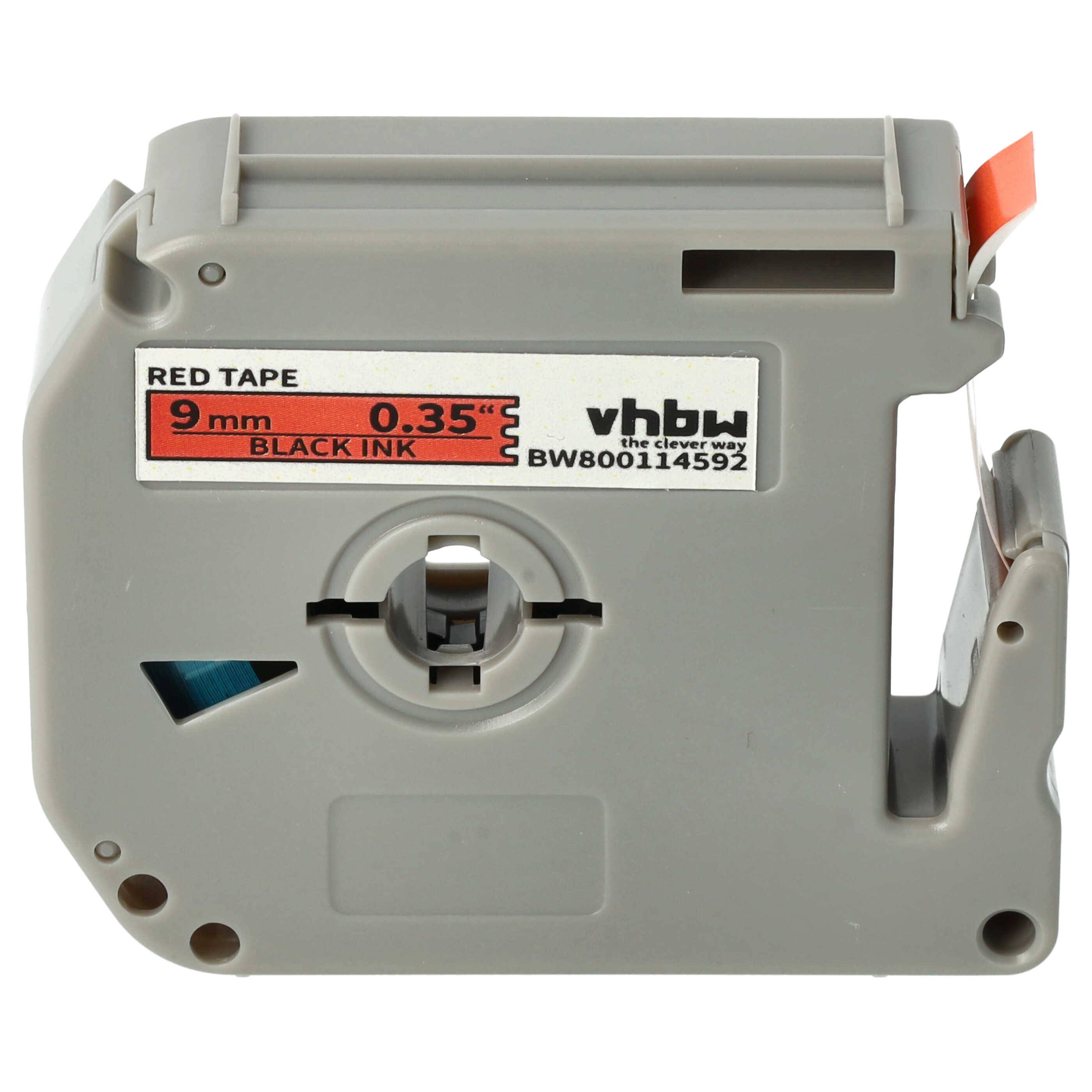 vhbw Schriftband-Kassette kompatibel mit Brother PT PT-90, PT-85, PT-80SCCP, PT-80, PT-M95, PT-70SR Etiketten-Drucker 8m x 9mm Schwarz auf Rot