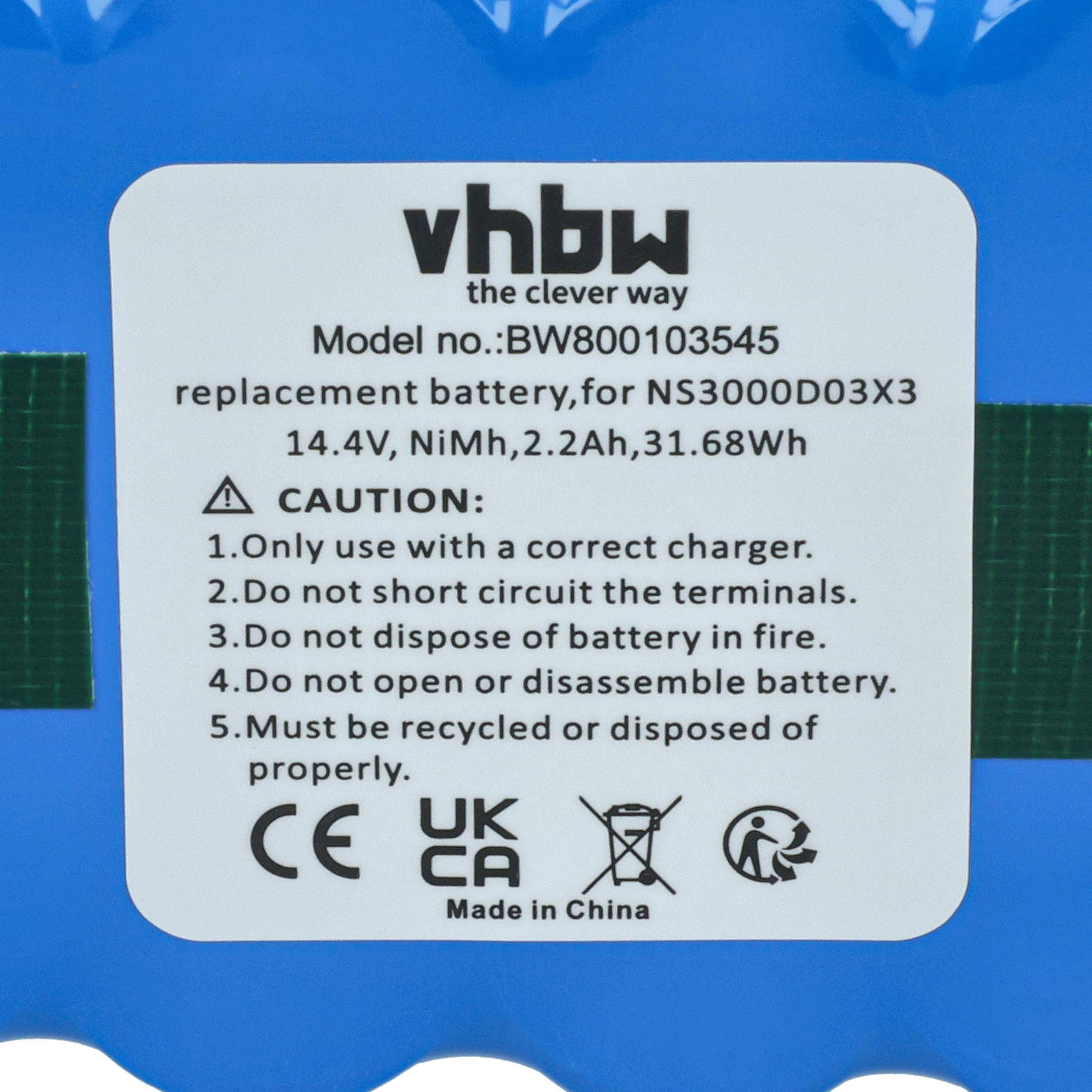 vhbw Akku kompatibel mit Solac Saugroboter R | EcoGenic, XR210C, XR210 Staubsauger Blau (2200 mAh, 14,4 V, NiMH)