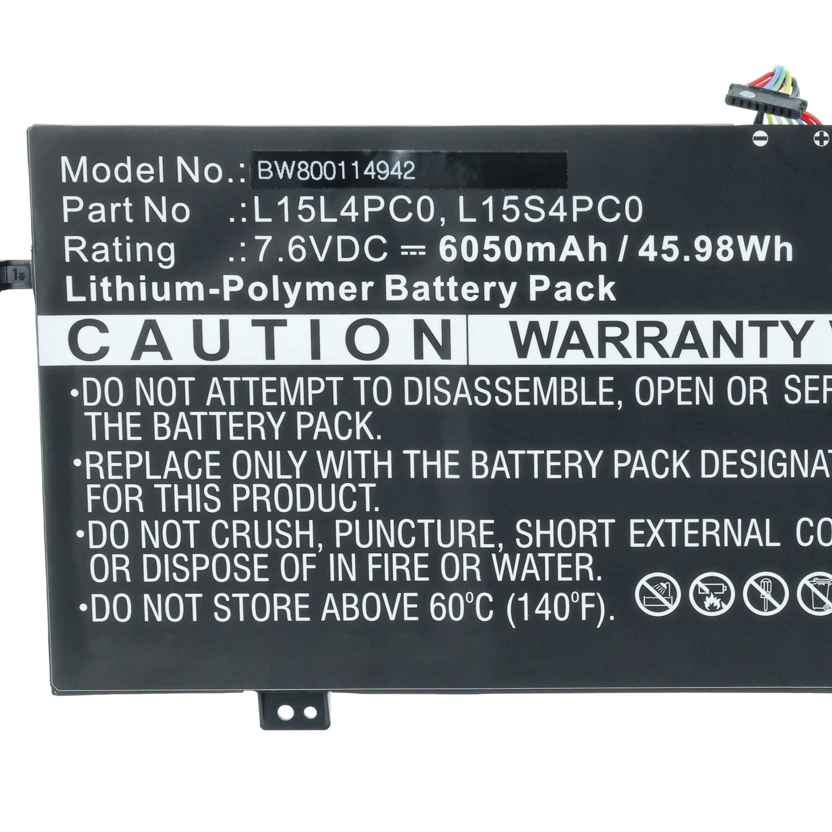 vhbw Akku Ersatz für Lenovo L15L4PCO, L15S4PC0, L15L4PC0 für Notebook (6050 mAh, 7,6 V, Li-Polymer)