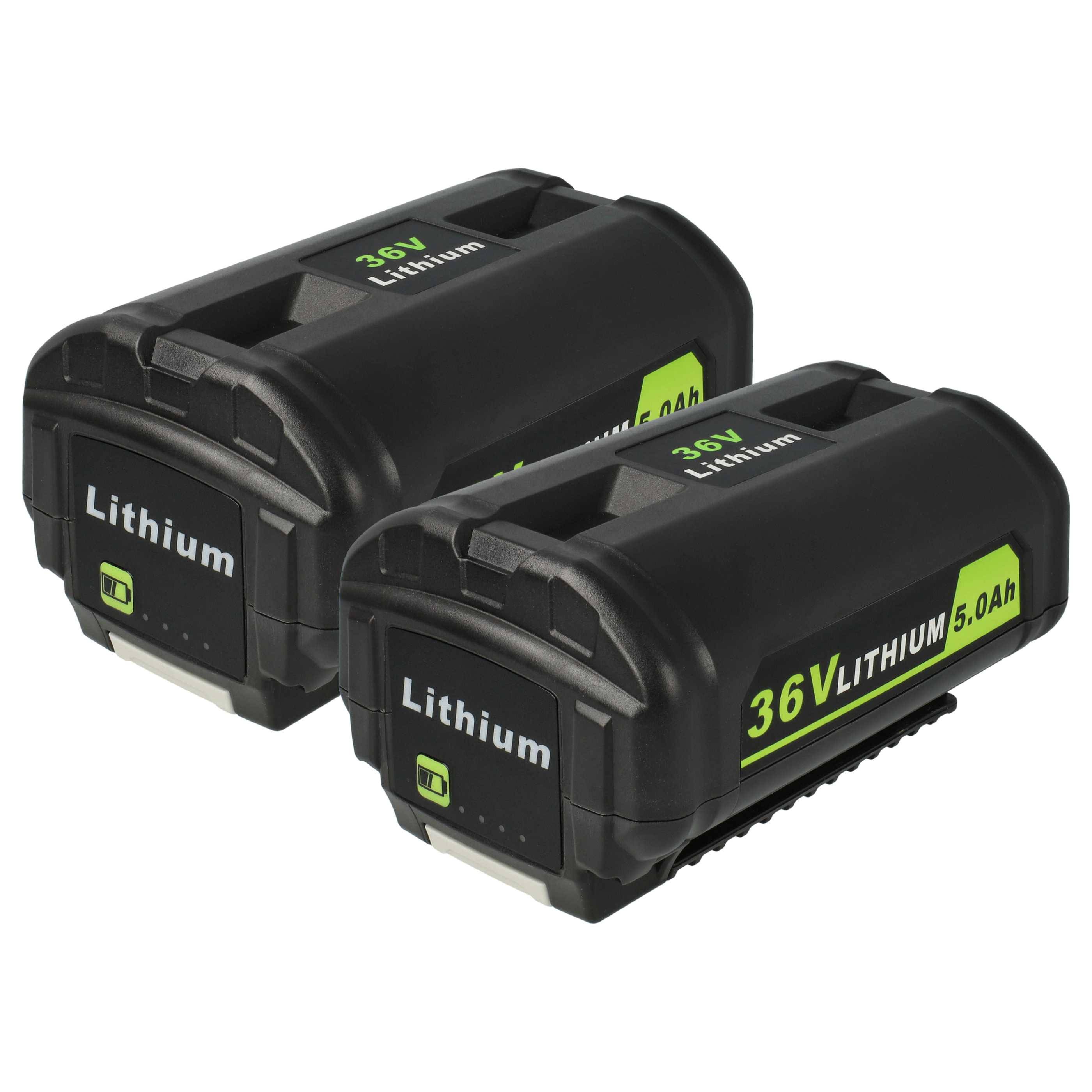 vhbw 2x Akku kompatibel mit Ryobi RHT36C60R15 | RBV36B, RCS36, RCS36X3550HI, RHT36C5525, RBL36B, RBL36JB, RLM36X40H Werkzeug (5000 mAh, Li-Ion, 36