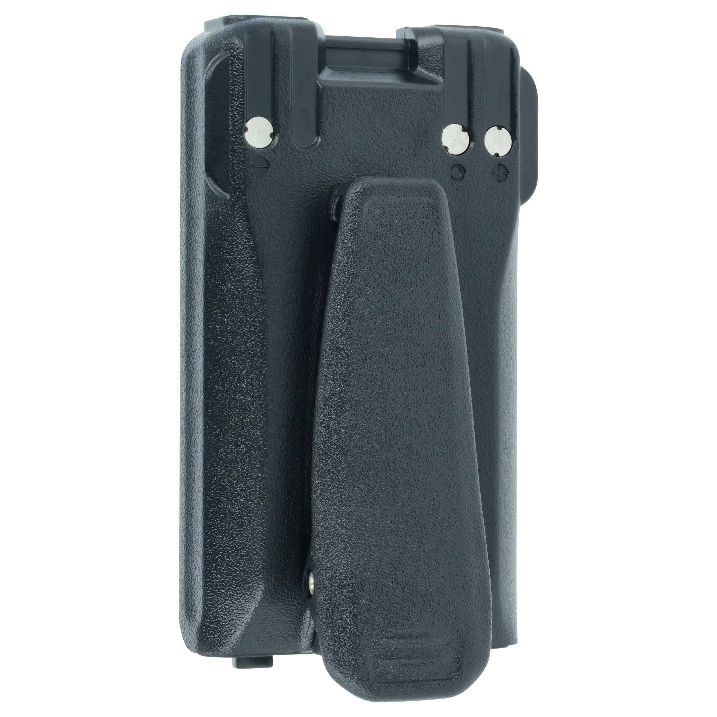 Ein schwarzer Kunststoff-Gürtelclip-Holster mit strukturierter Oberfläche, der entwickelt wurde, um ein Gerät sicher zu halten und zu tragen.