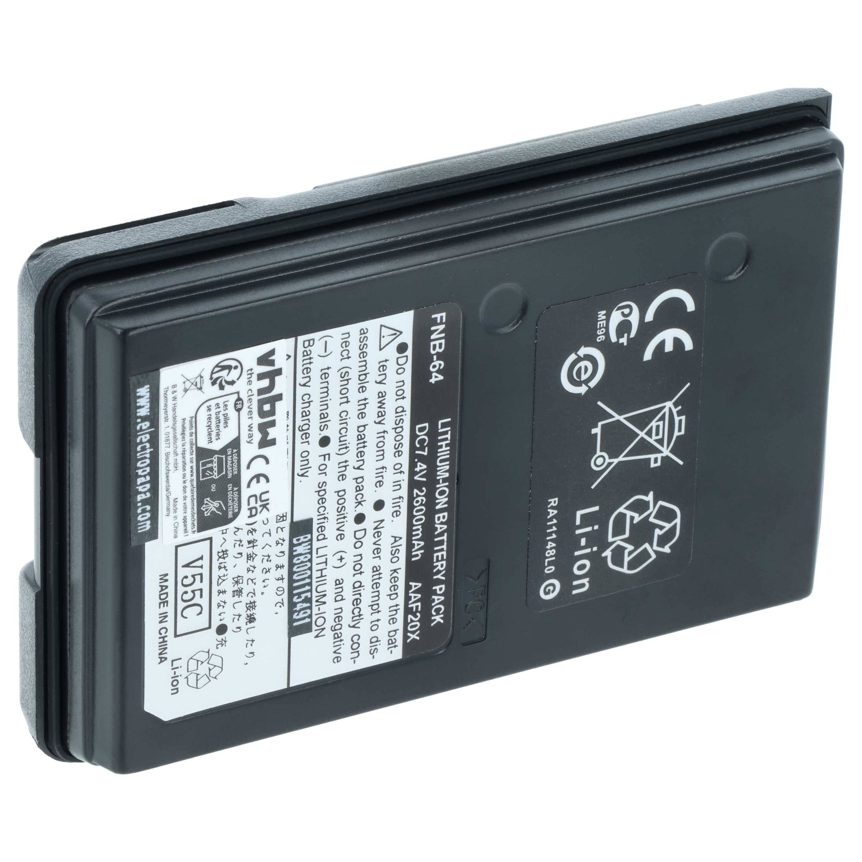 vhbw Akku kompatibel mit Yaesu Vertex VXA170, VXA-150 Pro V, VXA-200, VX-A200, VX-A170, VXA200 Funkgerät, Walkie Talkie (2600 mAh, 7,4 V, Li-Ion)