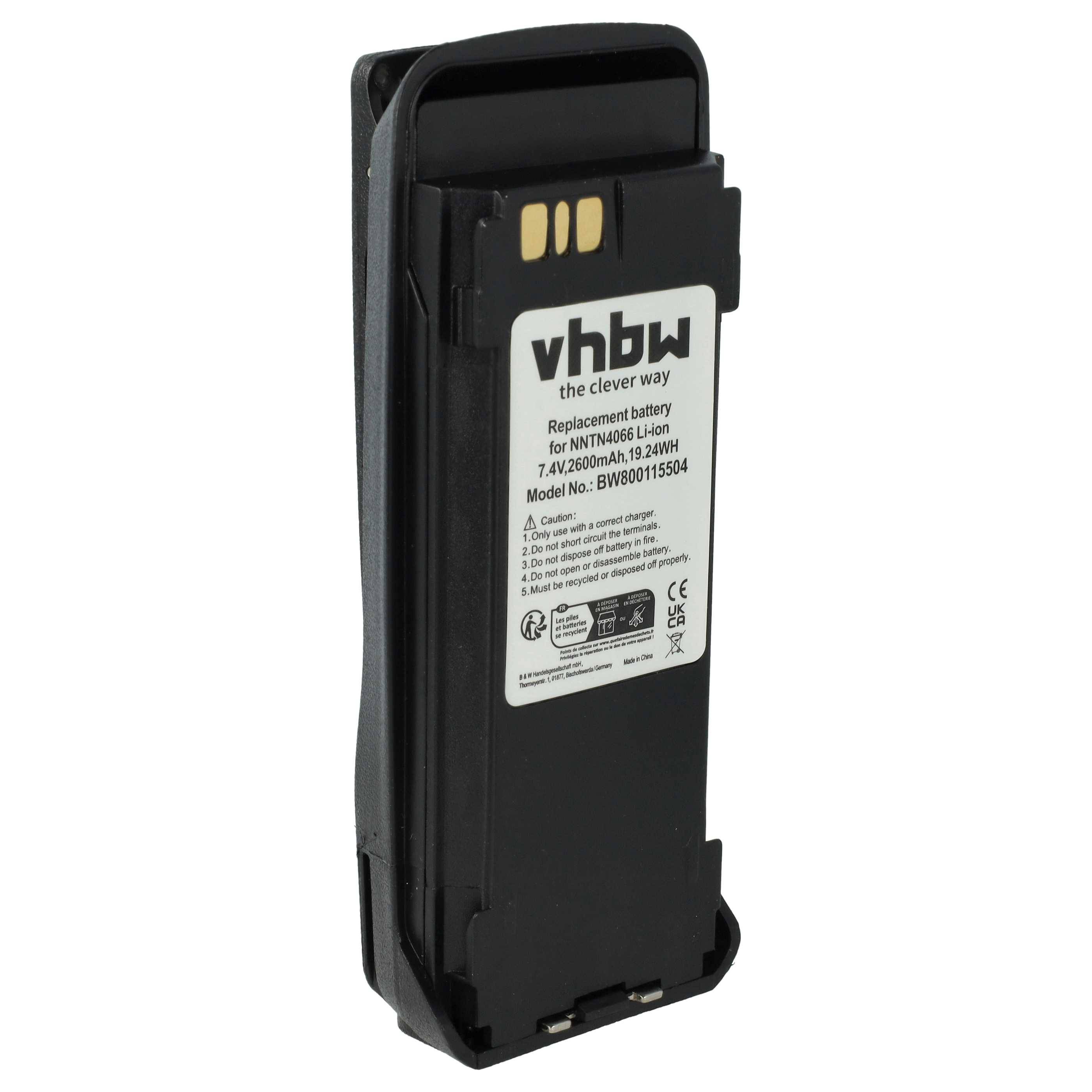 vhbw Akku kompatibel mit Motorola MOTOTRBO DGP4150, DGP4150+, DGP6150 Funkgerät, Walkie Talkie (2600mAh, 7,4V, Li-Ion) + Gürtelclip