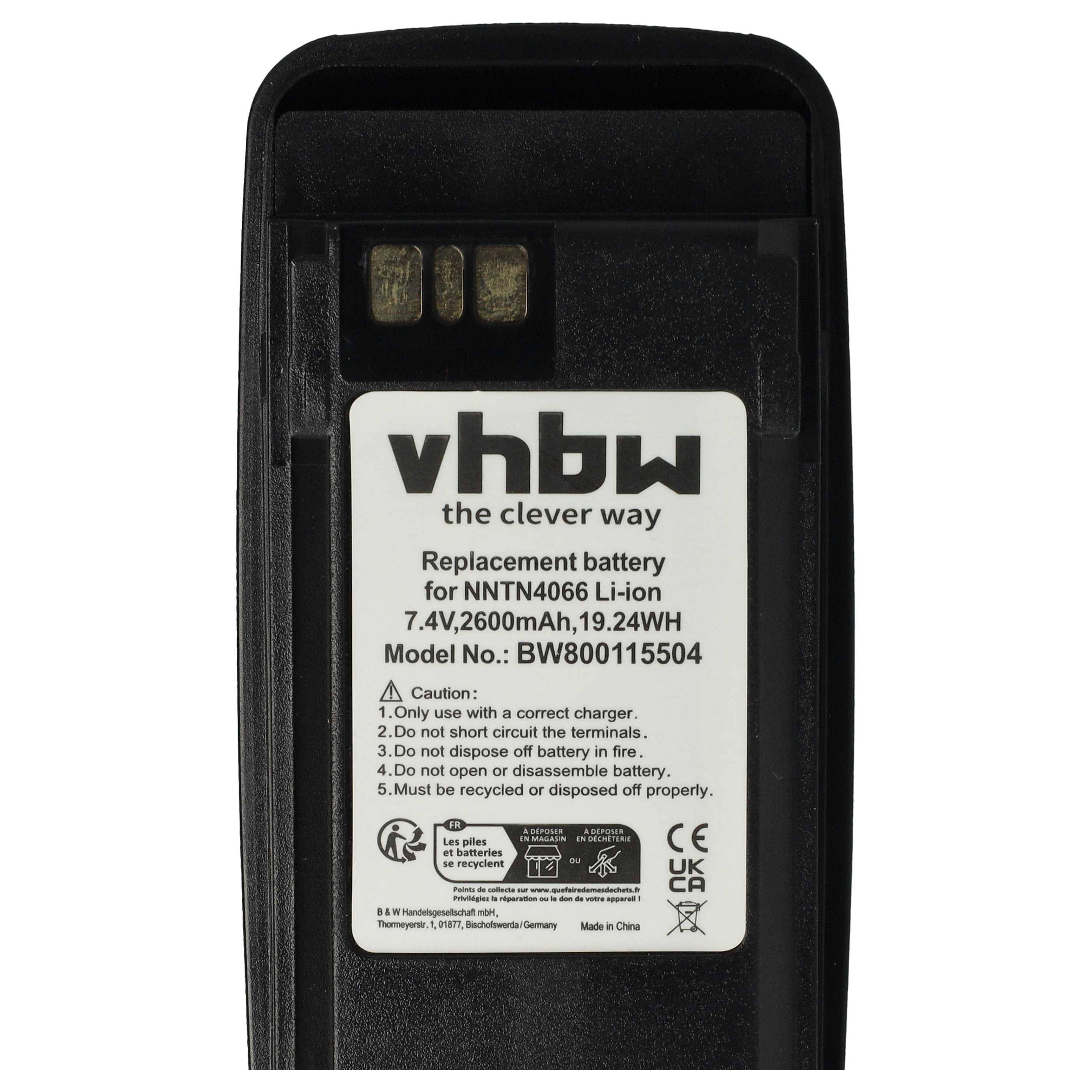 vhbw Akku kompatibel mit Motorola MOTOTRBO DGP4150, DGP4150+, DGP6150 Funkgerät, Walkie Talkie (2600mAh, 7,4V, Li-Ion) + Gürtelclip