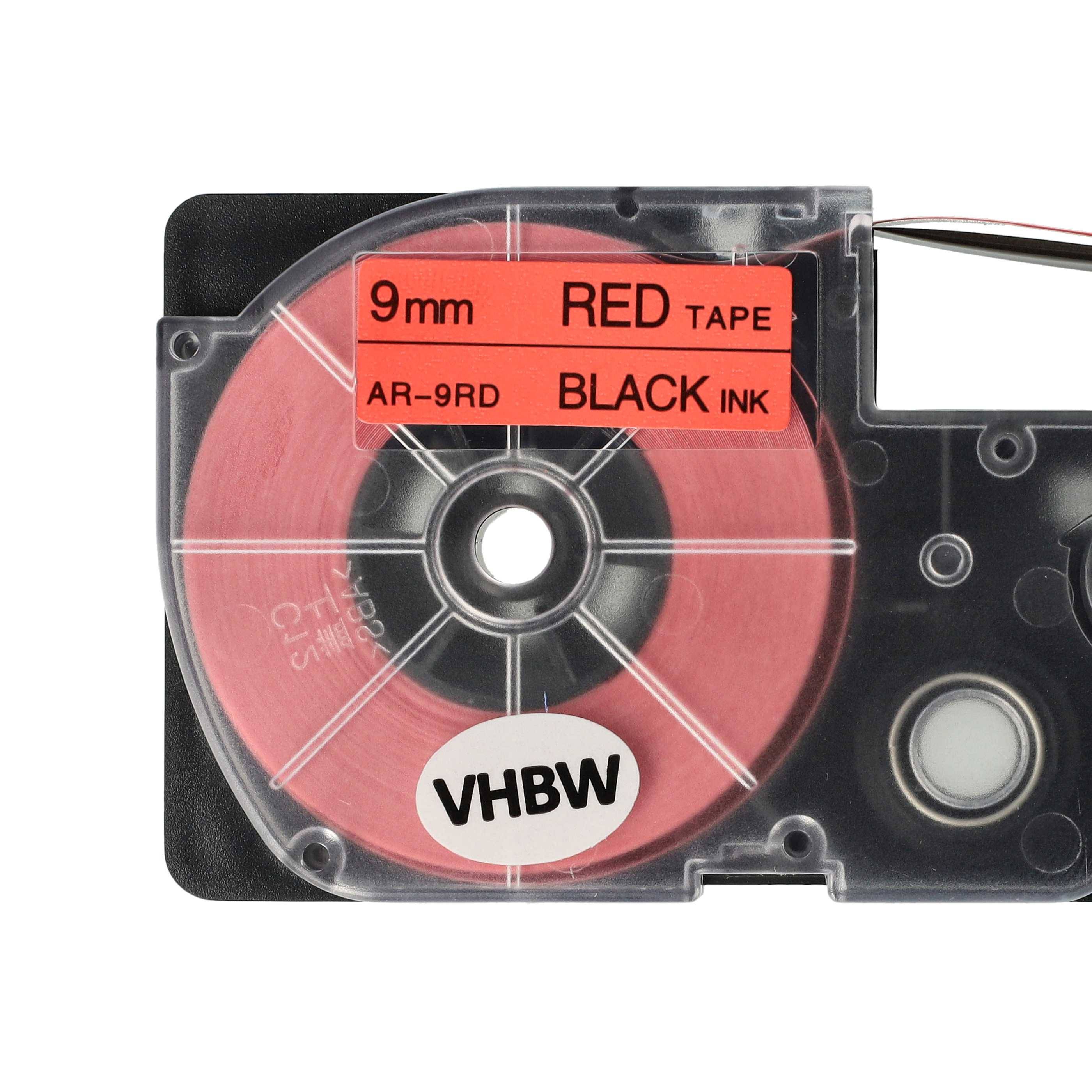 vhbw Schriftband-Kassette kompatibel mit Casio KL-P1000, KL-HD1 Etiketten-Drucker 8m x 9mm Schwarz auf Rot