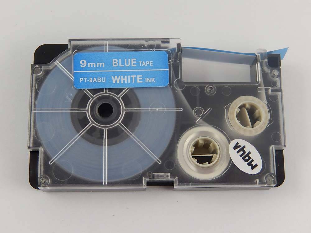 vhbw Schriftband-Kassette Ersatz für Casio XR-9ABU, XR-9ABU1 für Etiketten-Drucker 8m x 9mm Weiß auf Blau