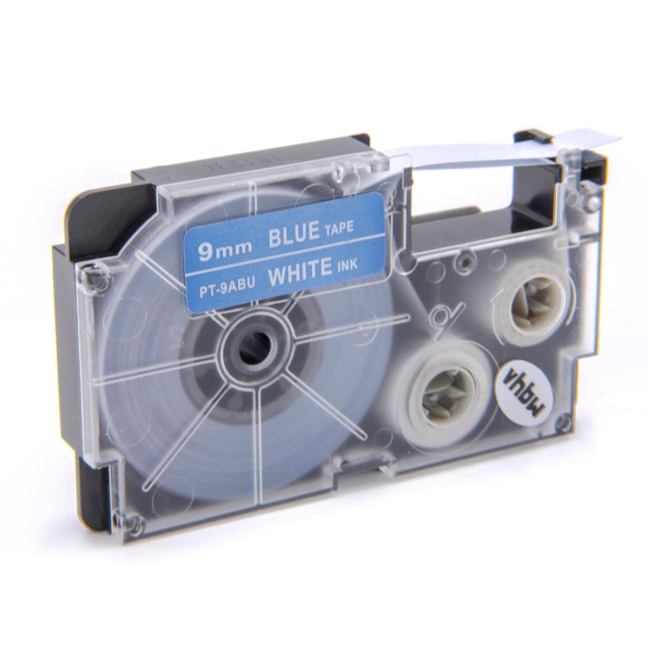 vhbw Schriftband-Kassette Ersatz für Casio XR-9ABU, XR-9ABU1 für Etiketten-Drucker 8m x 9mm Weiß auf Blau