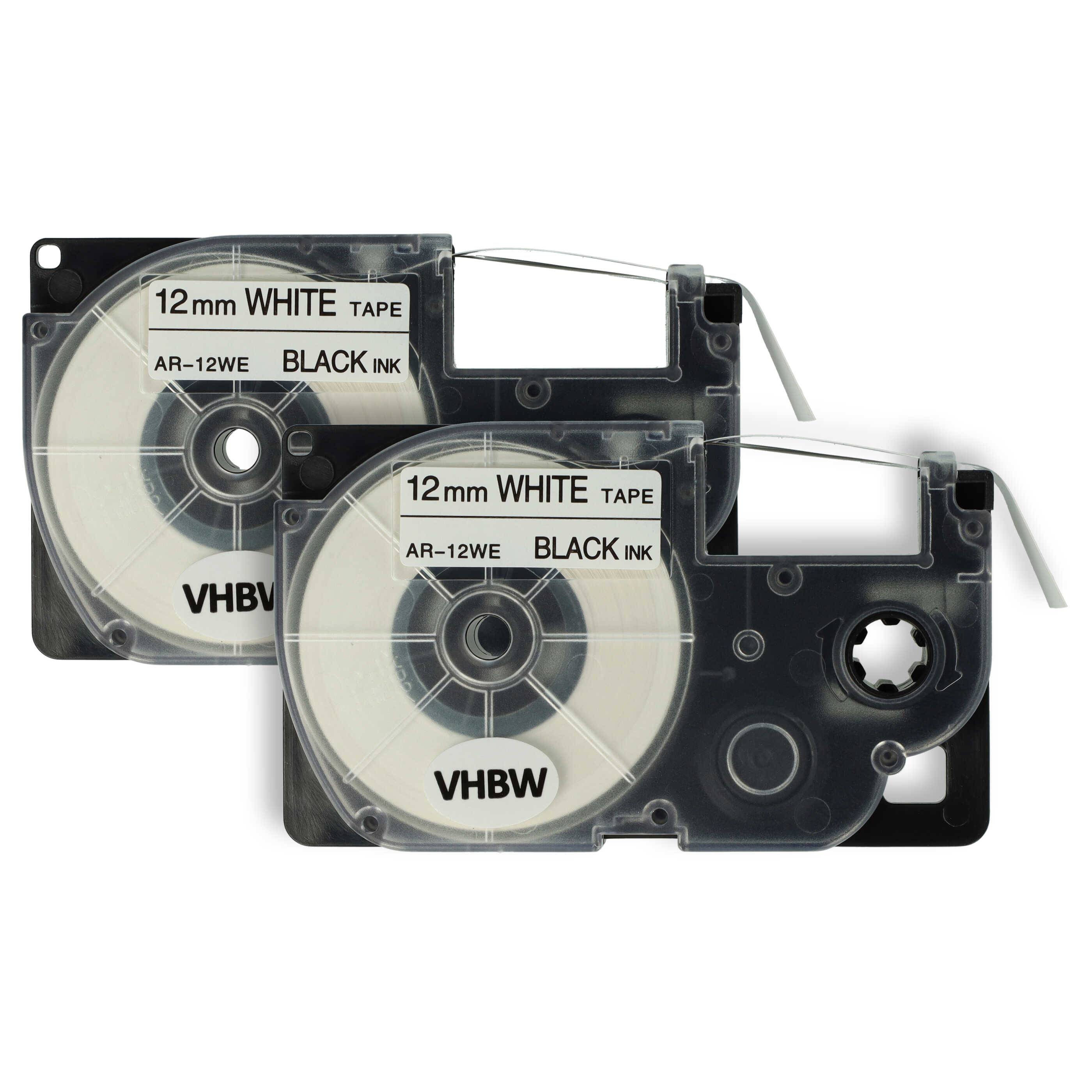 vhbw 2x Schriftband-Kassette kompatibel mit Casio KL-C500, KL-8200, KL-P1000, KL-HD1, KL-G2 Etiketten-Drucker 8m x 12mm Schwarz auf Weiß