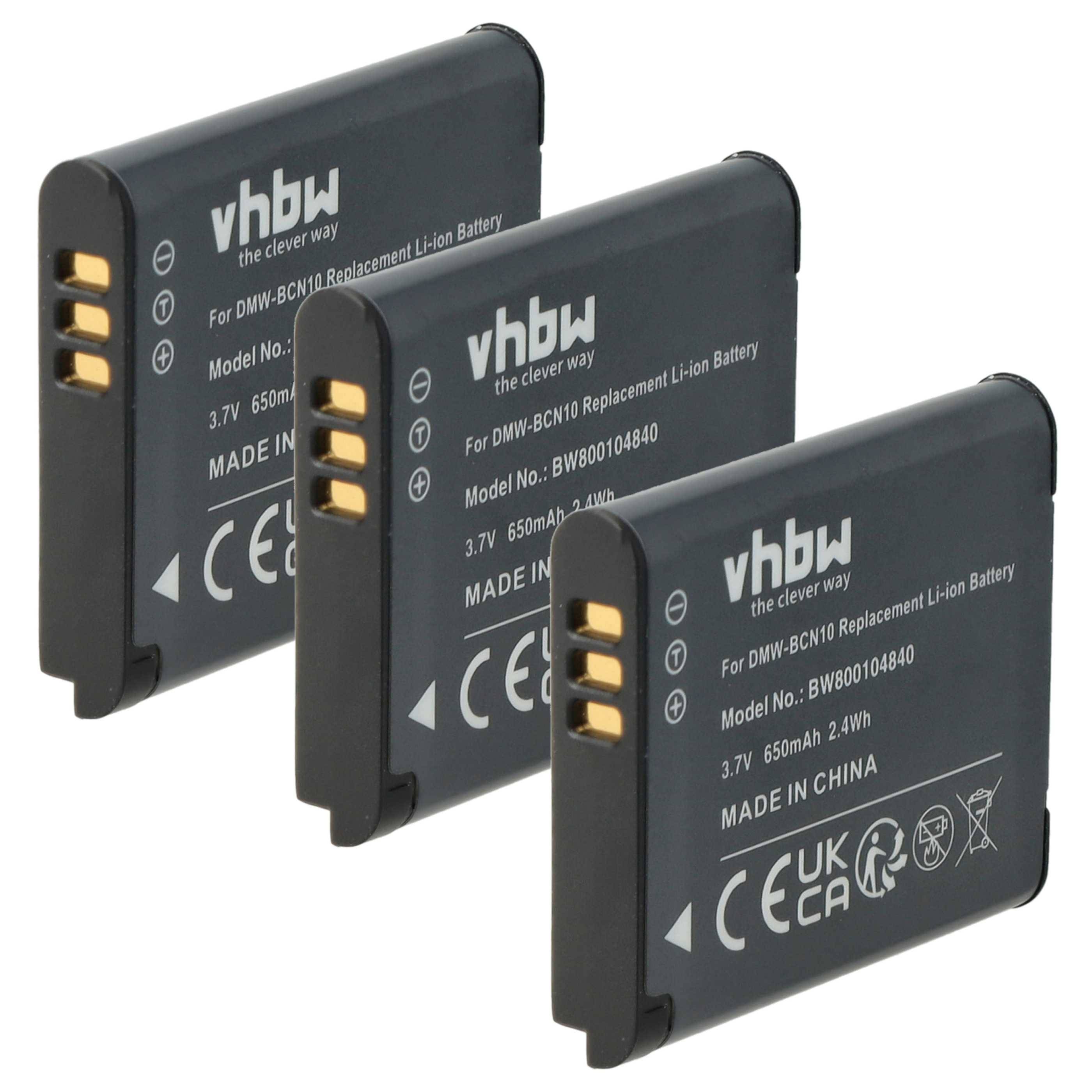 vhbw 3x Akku Ersatz für Leica BP-DC14E, BP-DC14 für Kamera (650 mAh, 3,7 V, Li-Ion)