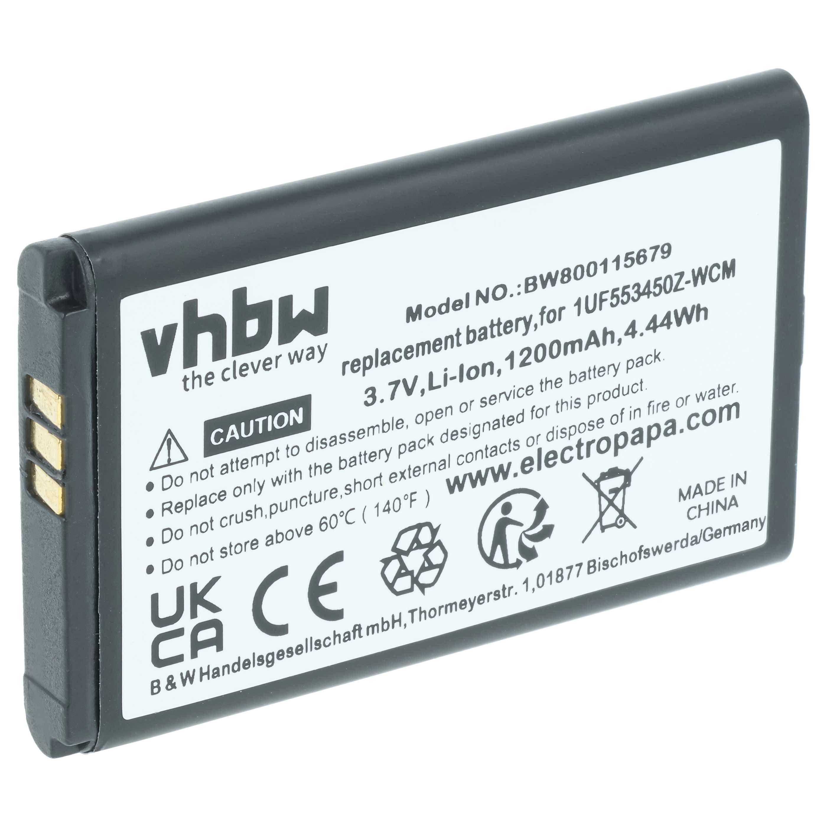 Ein Ersatz-Lithium-Ionen-Akkupack mit der Bezeichnung „vhbw