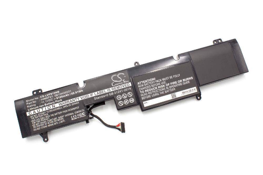 Schwarzes Laptop-Akku-Pack mit Etiketten und Warntext, auf weißem Hintergrund dargestellt.