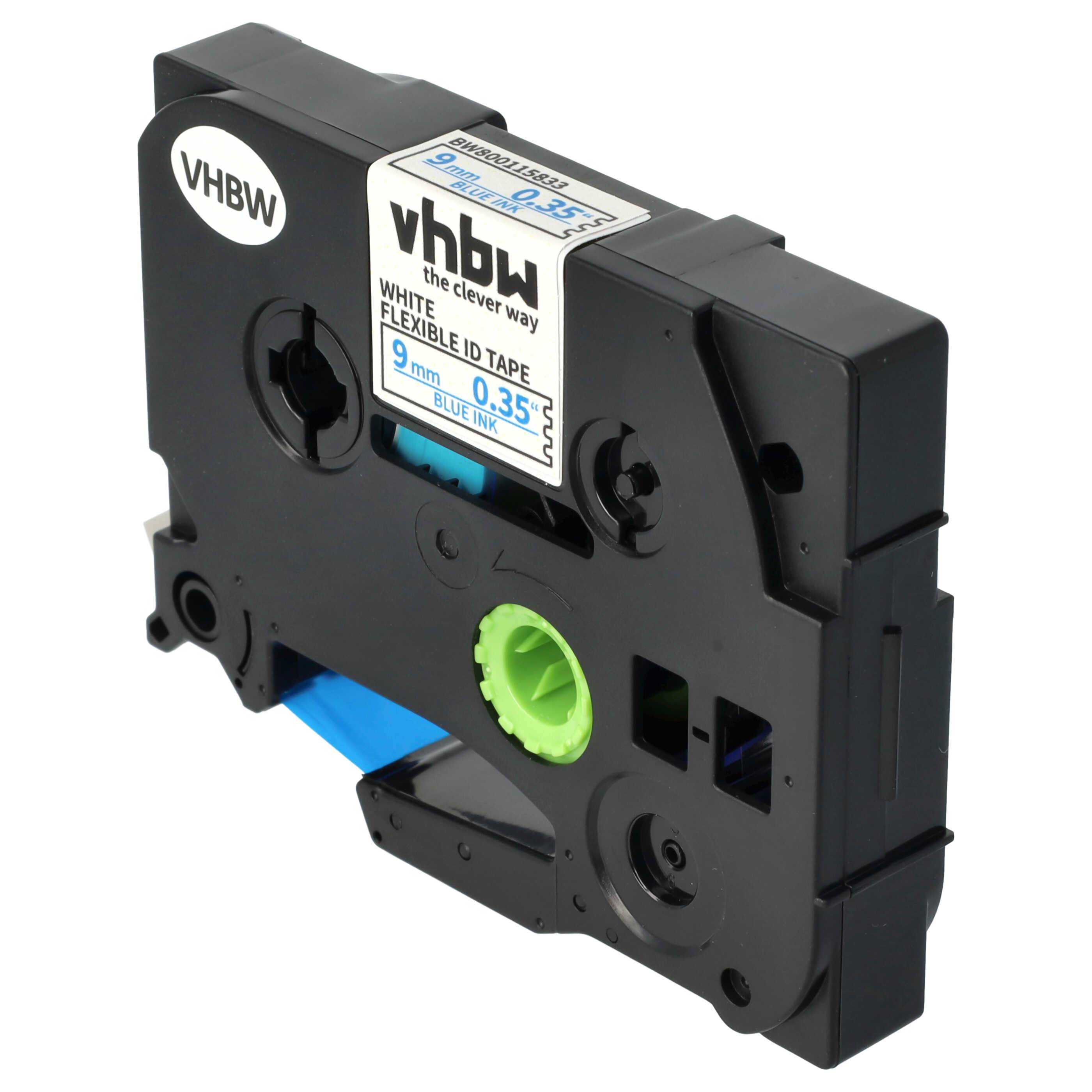 vhbw 1x Schriftband-Kassette kompatibel mit Brother PT 200, 1950VP, 1830VP, 18R, 1850, 1800, 1750 Etiketten-Drucker 9mm Blau auf Weiß, Flexibel