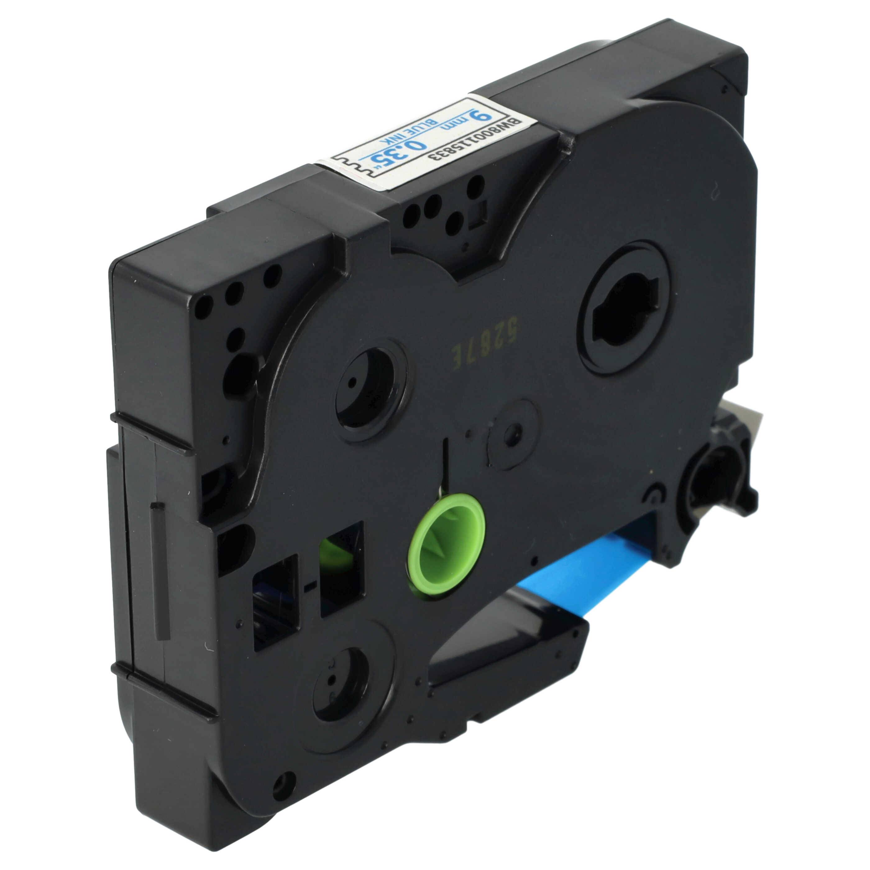 vhbw 1x Schriftband-Kassette kompatibel mit Brother PT 200, 1950VP, 1830VP, 18R, 1850, 1800, 1750 Etiketten-Drucker 9mm Blau auf Weiß, Flexibel