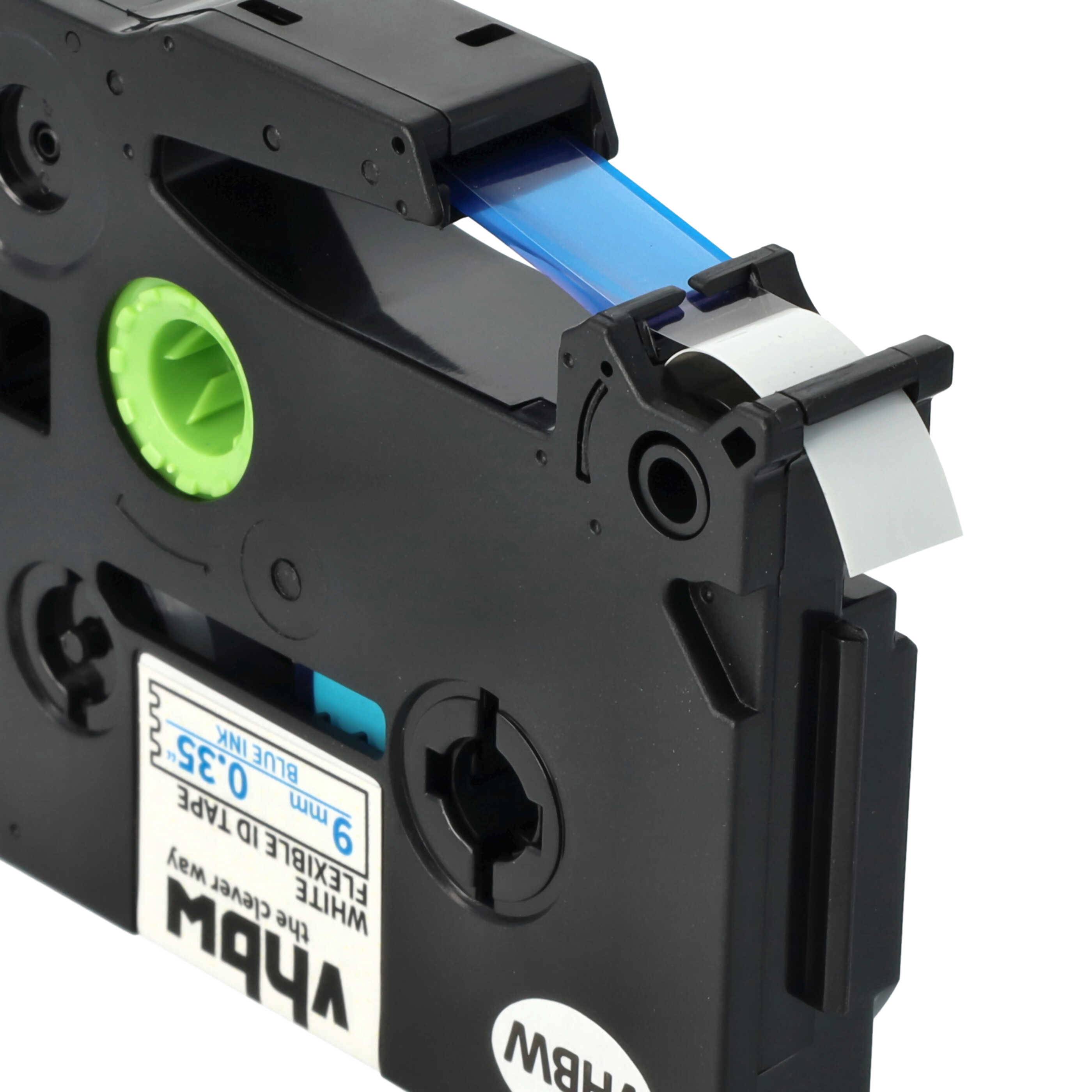 vhbw 1x Schriftband-Kassette kompatibel mit Brother PT 200, 1950VP, 1830VP, 18R, 1850, 1800, 1750 Etiketten-Drucker 9mm Blau auf Weiß, Flexibel