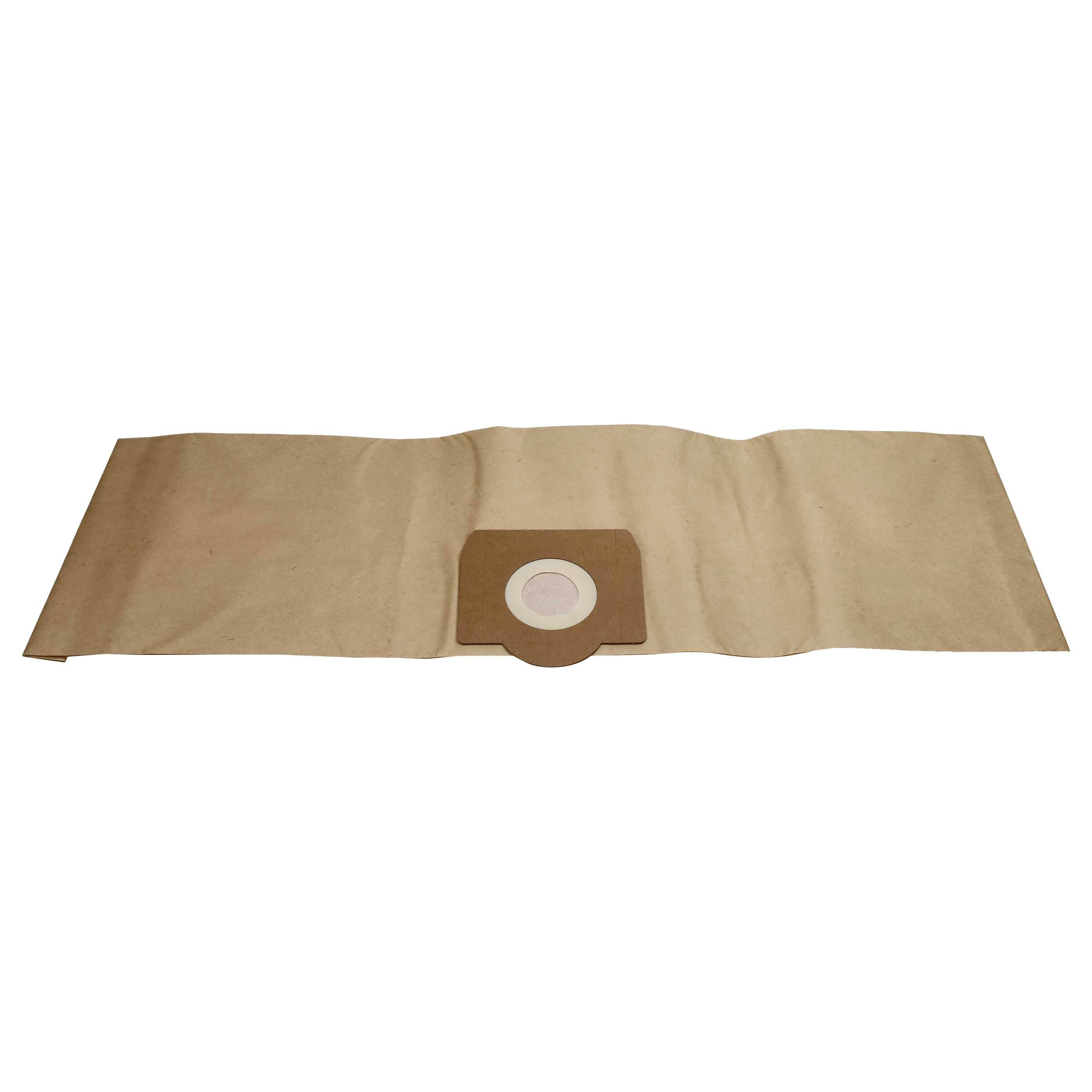 Ein Staubsaugerbeutel mit einer kreisförmigen Öffnung in der Mitte zur Staubsammlung. Der Beutel ist aus braunem Papier hergestellt.