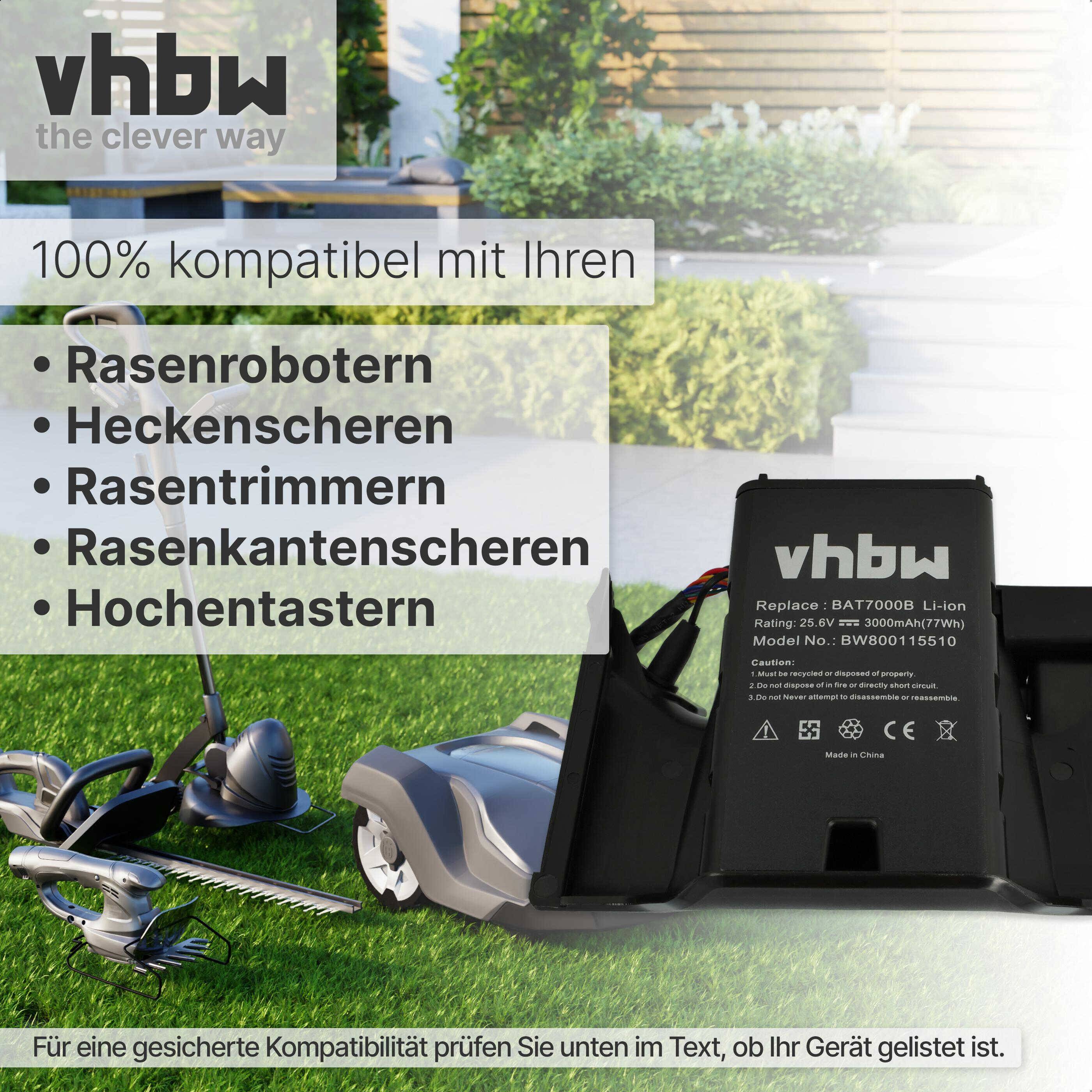 vhbw Akku Ersatz für Robomow BAT7000B für Rasenroboter Rasenmäher (3000mAh, 25,6V, Li-Ion)