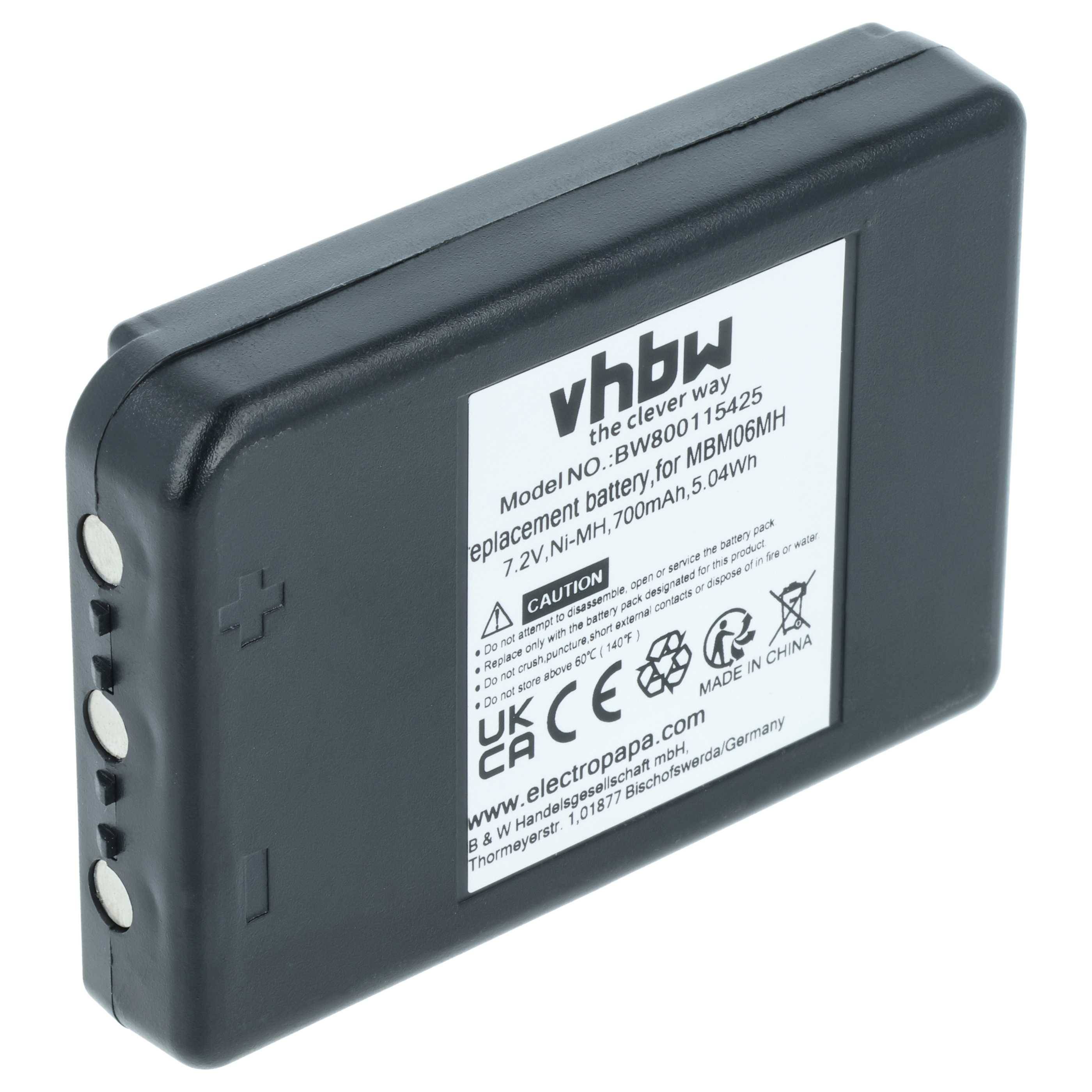 vhbw Akku kompatibel mit Autec FJM, Modular MJ, E16 Sirio 42, E16 KTC Industrie-Funkfernsteuerung Fernbedienung (700 mAh, 7,2 V, NiMH) - Schwarz