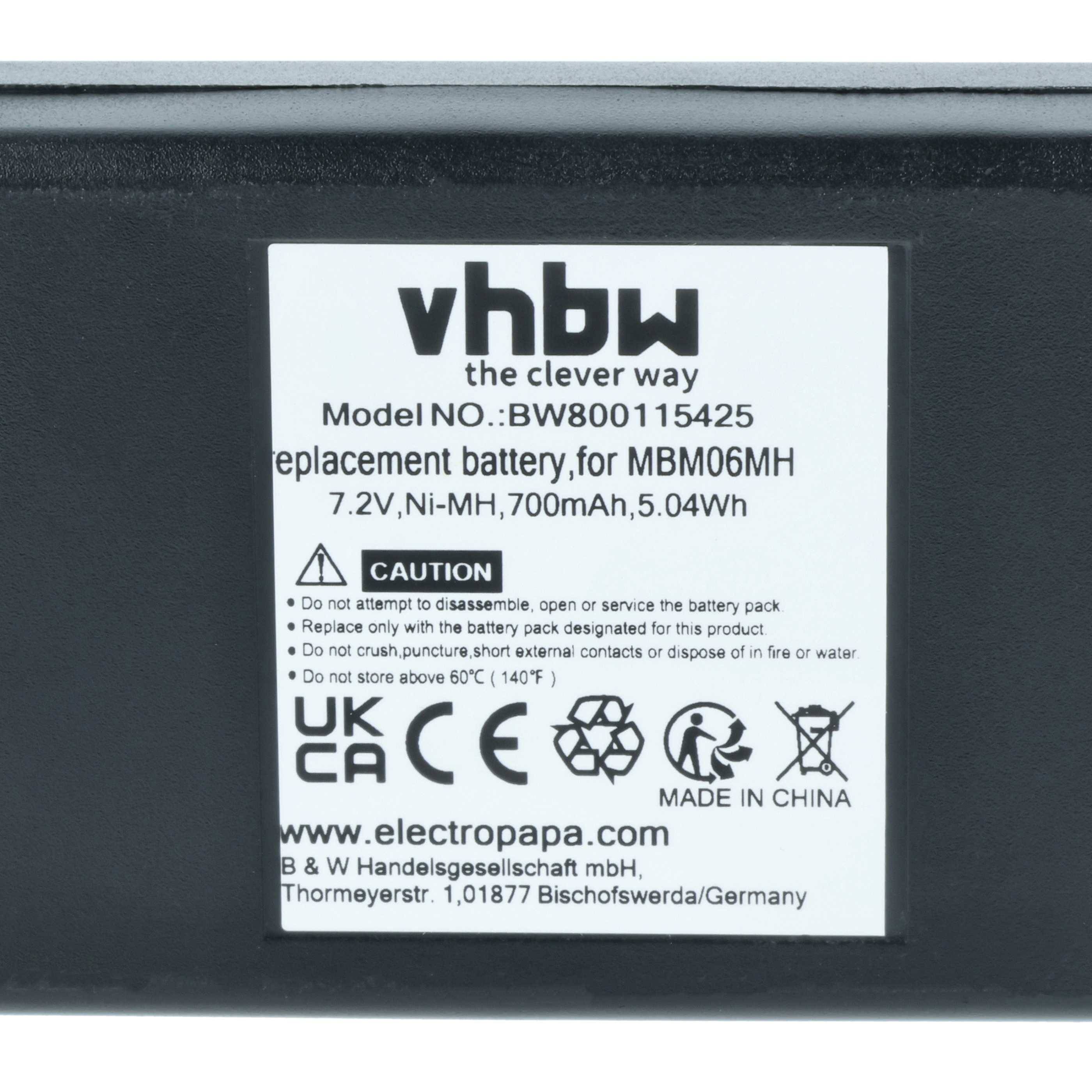 vhbw 5x Akku Ersatz für Autec MBM06MH für Industrie-Funkfernsteuerung Fernbedienung (700 mAh, 7,2 V, NiMH) - Schwarz