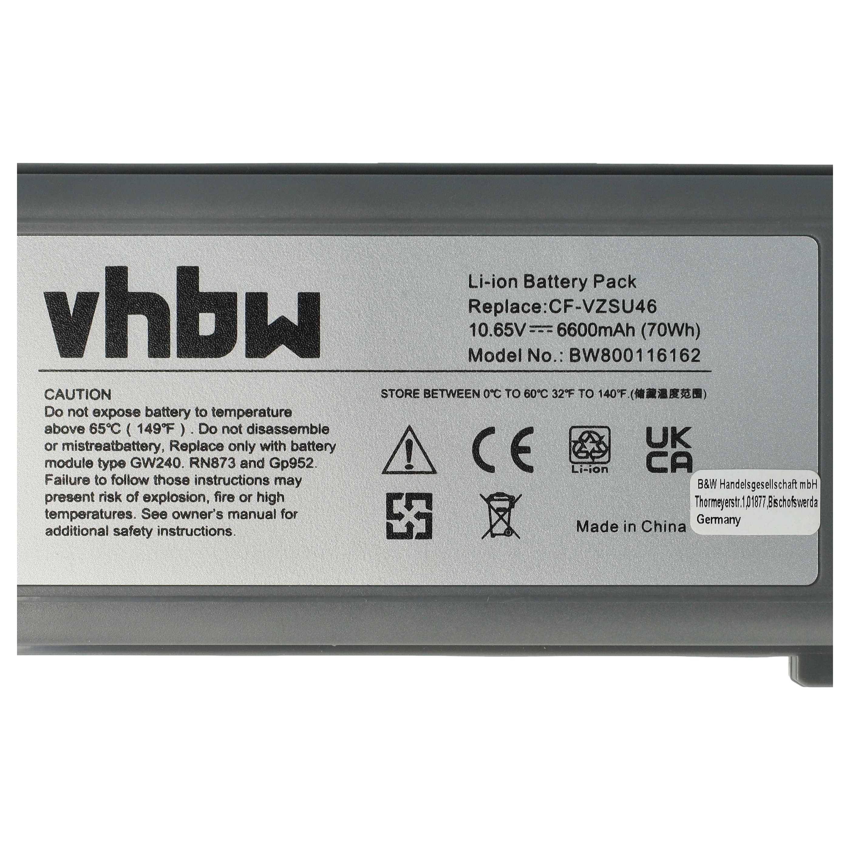 vhbw Akku Ersatz für Panasonic CF-VZSU46S, CF-VZSU46U, CF-VZSU71U, CF-VZSU72U für Notebook (6600 mAh, 10,65 V, Li-Ion)