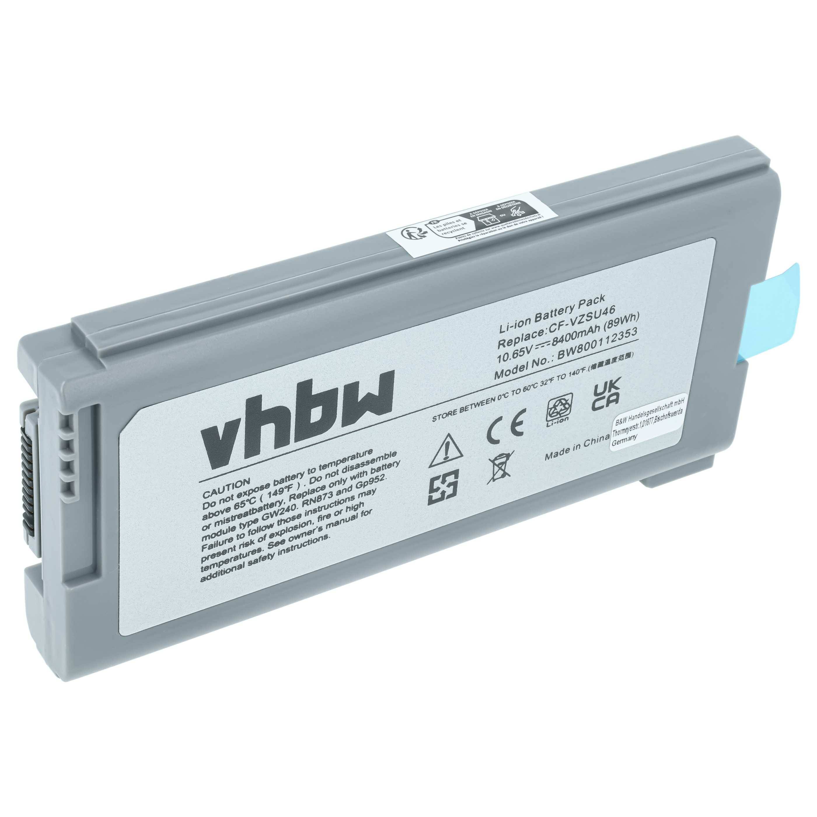 vhbw Akku Ersatz für Panasonic CF-VZSU46S, CF-VZSU46U, CF-VZSU71U, CF-VZSU72U für Notebook (8400 mAh, 10,65 V, Li-Ion)
