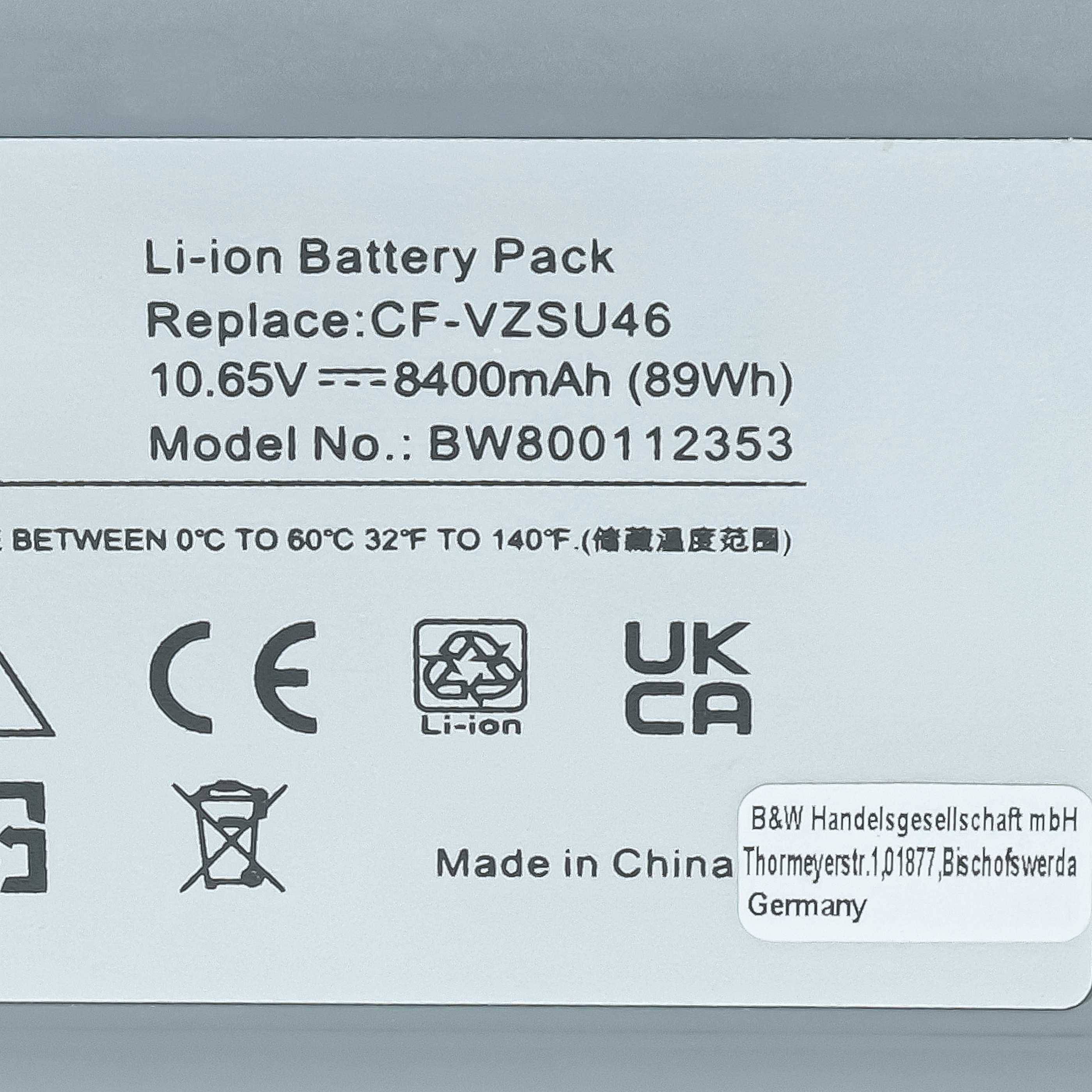 vhbw Akku Ersatz für Panasonic CF-VZSU1430U, CF-VZSU46, CF-VZSU46R, CF-VZSU46AU für Notebook (8400 mAh, 10,65 V, Li-Ion)