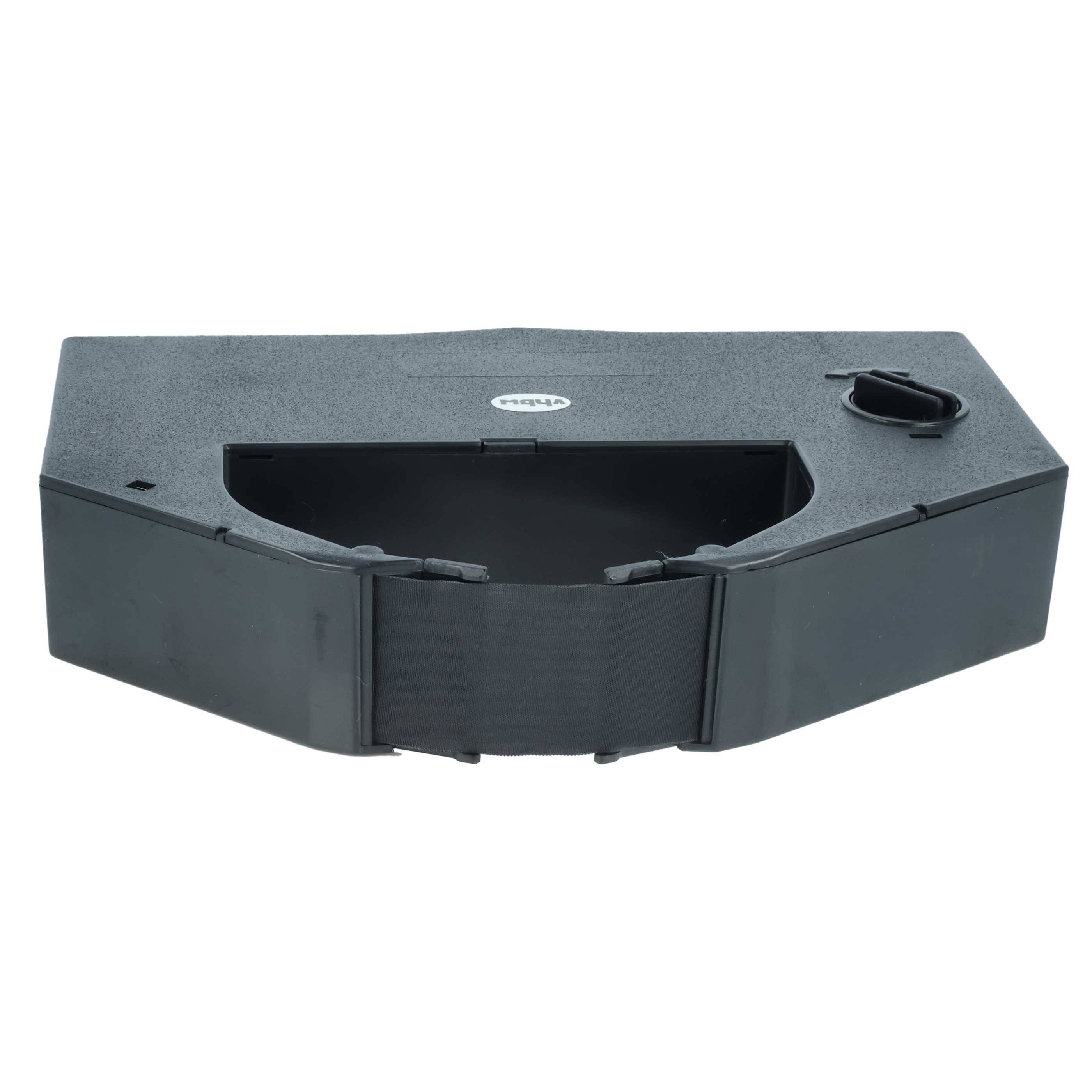 Eine schwarze, rechteckige Tragetasche mit einem Griff an der Seite und einem gepolsterten Innenraum. Die Tasche wirkt robust und kompakt.