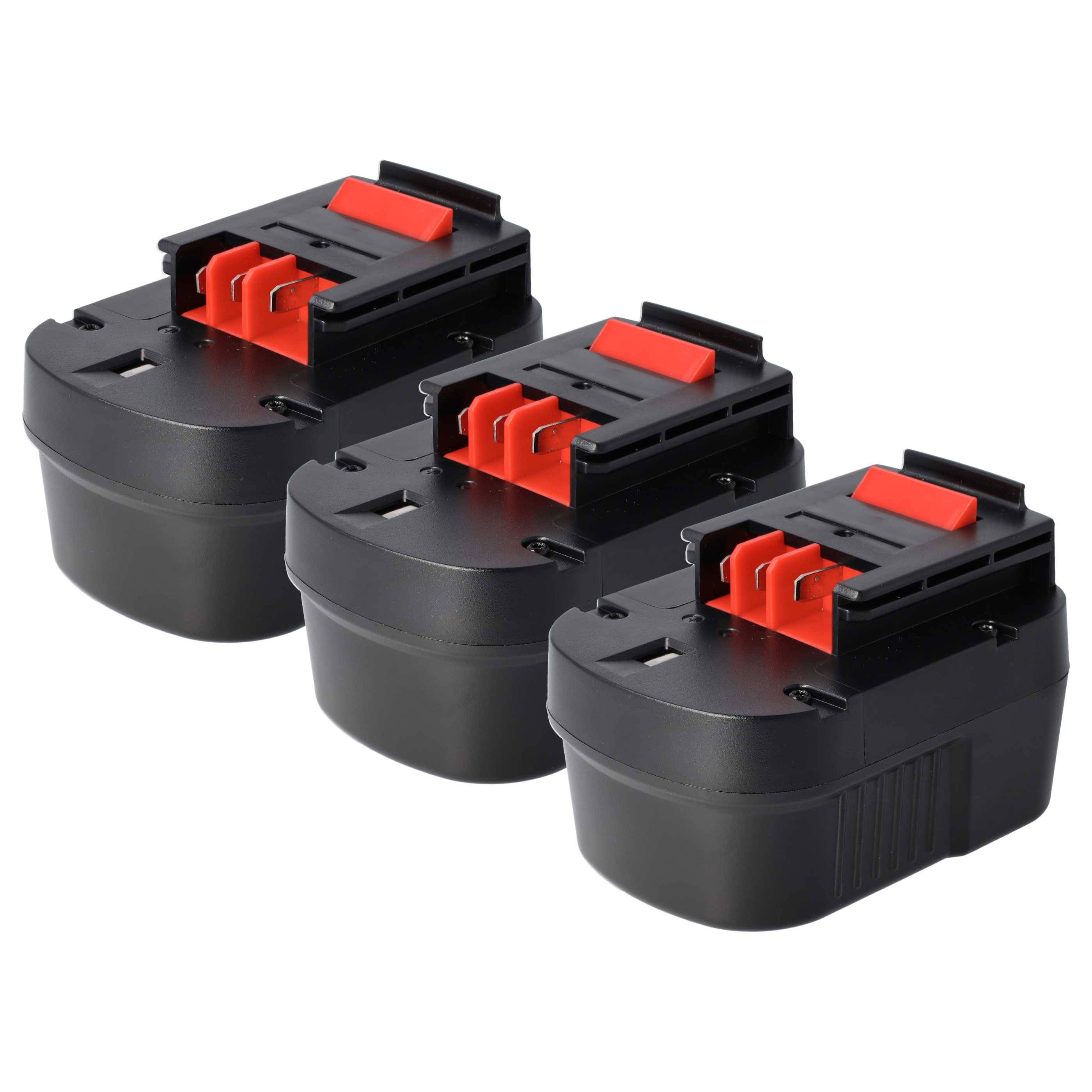 vhbw 3x Akku kompatibel mit Black & Decker HP122KD, HP126F2B, HP126F2K, HP126F3B, HP126F3K Elektrowerkzeug (1500mAh NiMH 12 V)