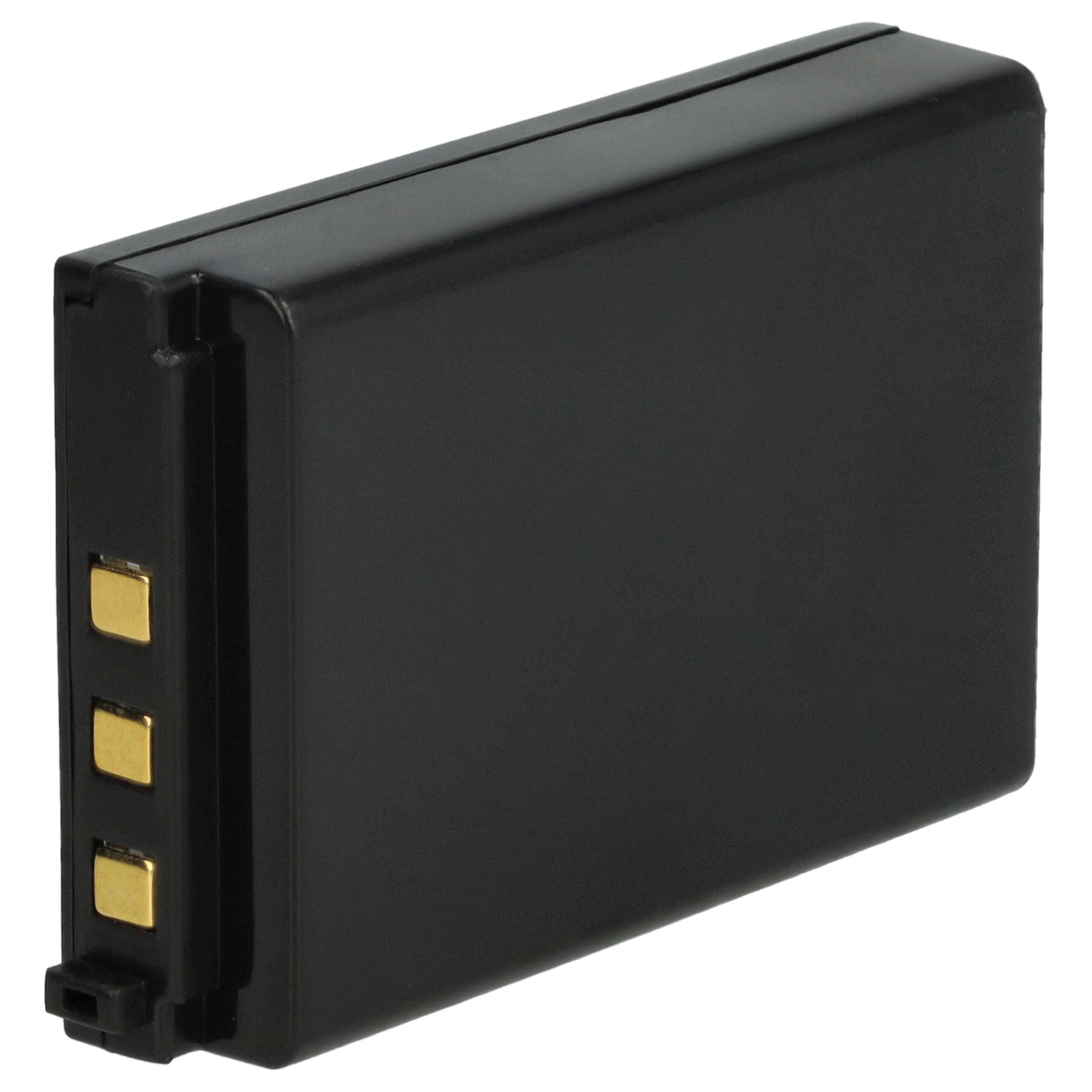 Ein schwarzes rechteckiges Lithium-Ionen-Akkupack mit drei sichtbaren Goldkontakten auf einer Seite.