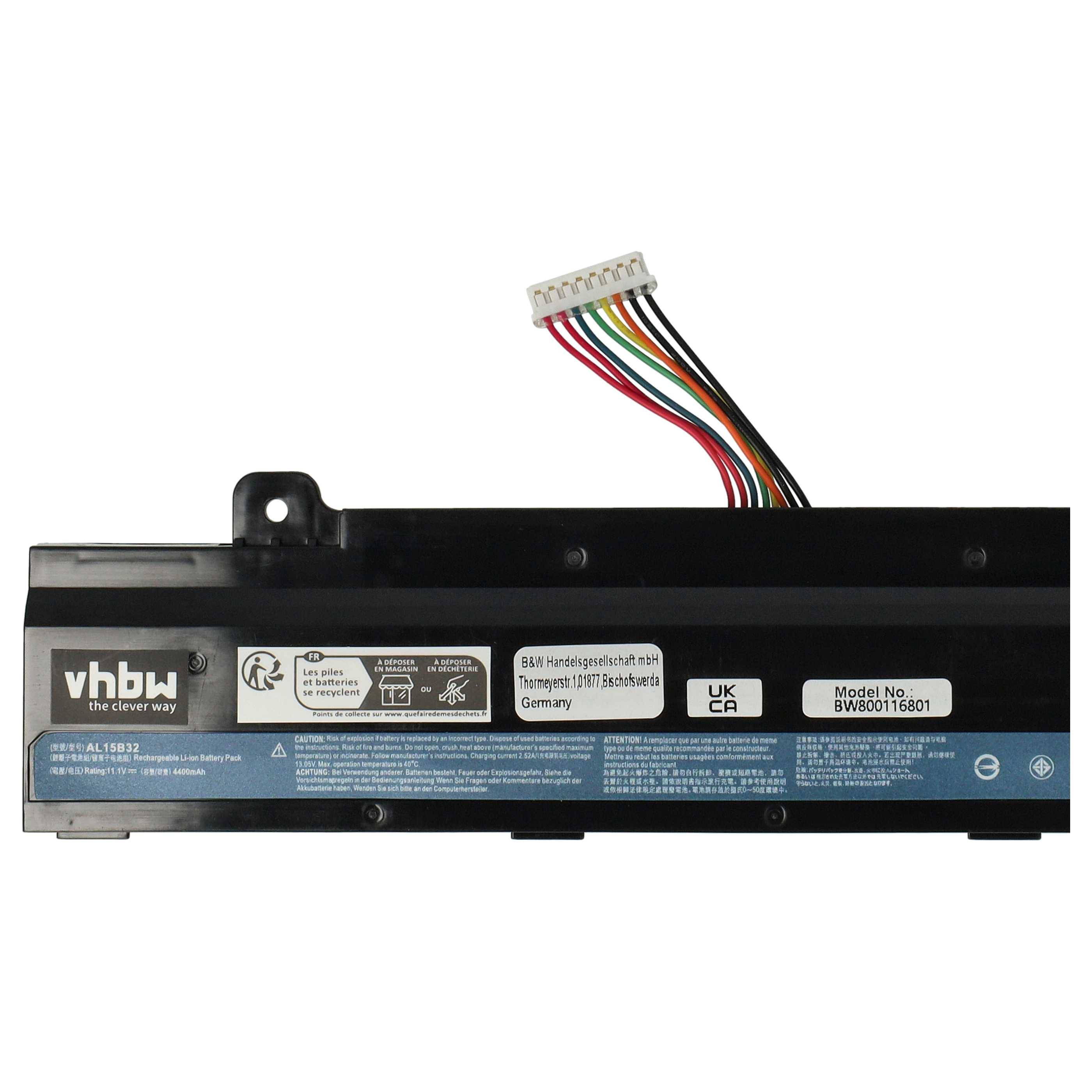 vhbw Akku kompatibel mit Acer Aspire V5-591G-53QR, V5-591G-54CT, V5-591G-54PC, V5-591G-54XY Notebook (4400mAh, 11,1V, Li-Ion)