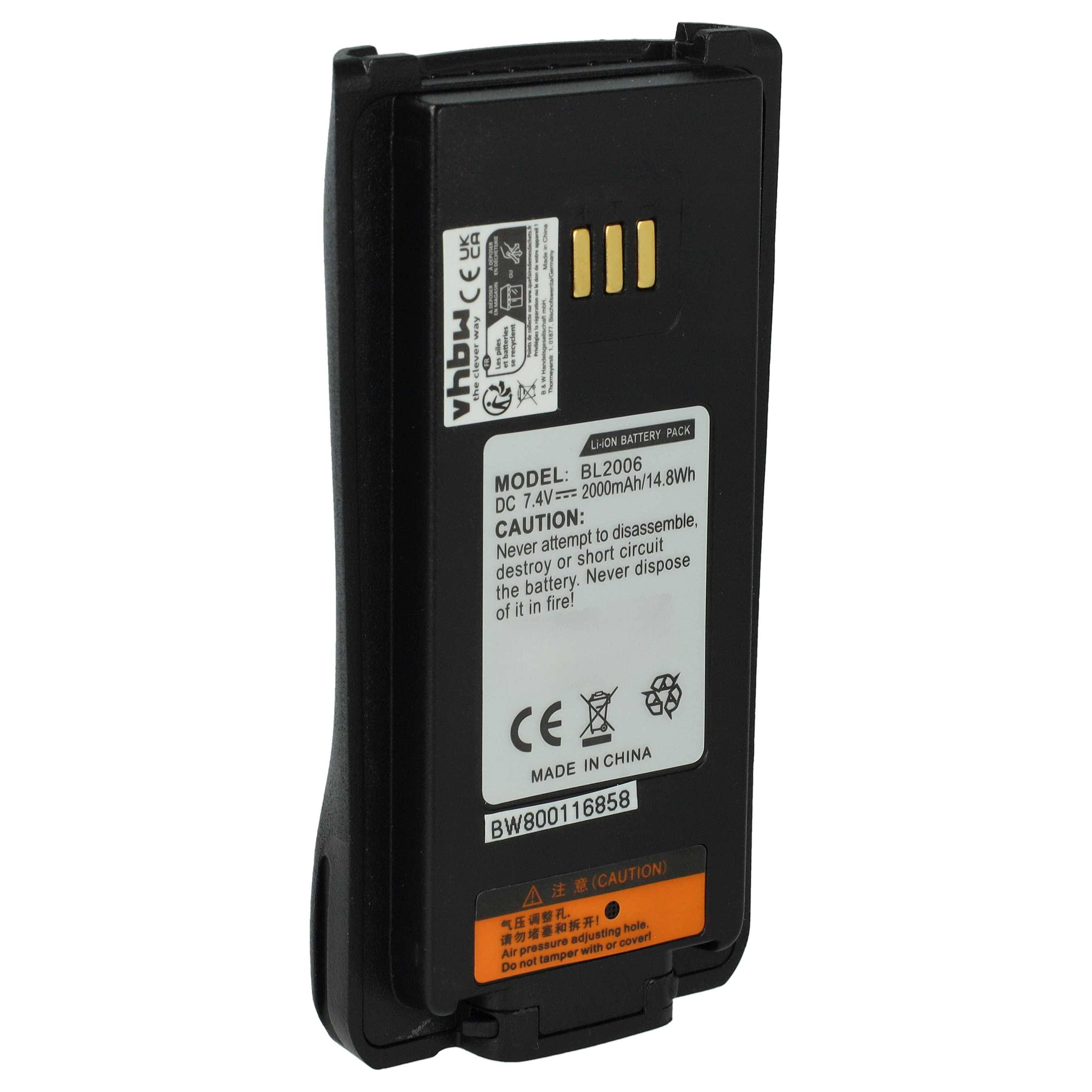 vhbw Akku kompatibel mit HYT PD782U-2-RFB, PD-786, PD-785, PD782V-1-RFB, PD782V-1, PD782V-1-MD Funkgerät, Walkie Talkie (2000 mAh, 7,4 V, Li-Ion)