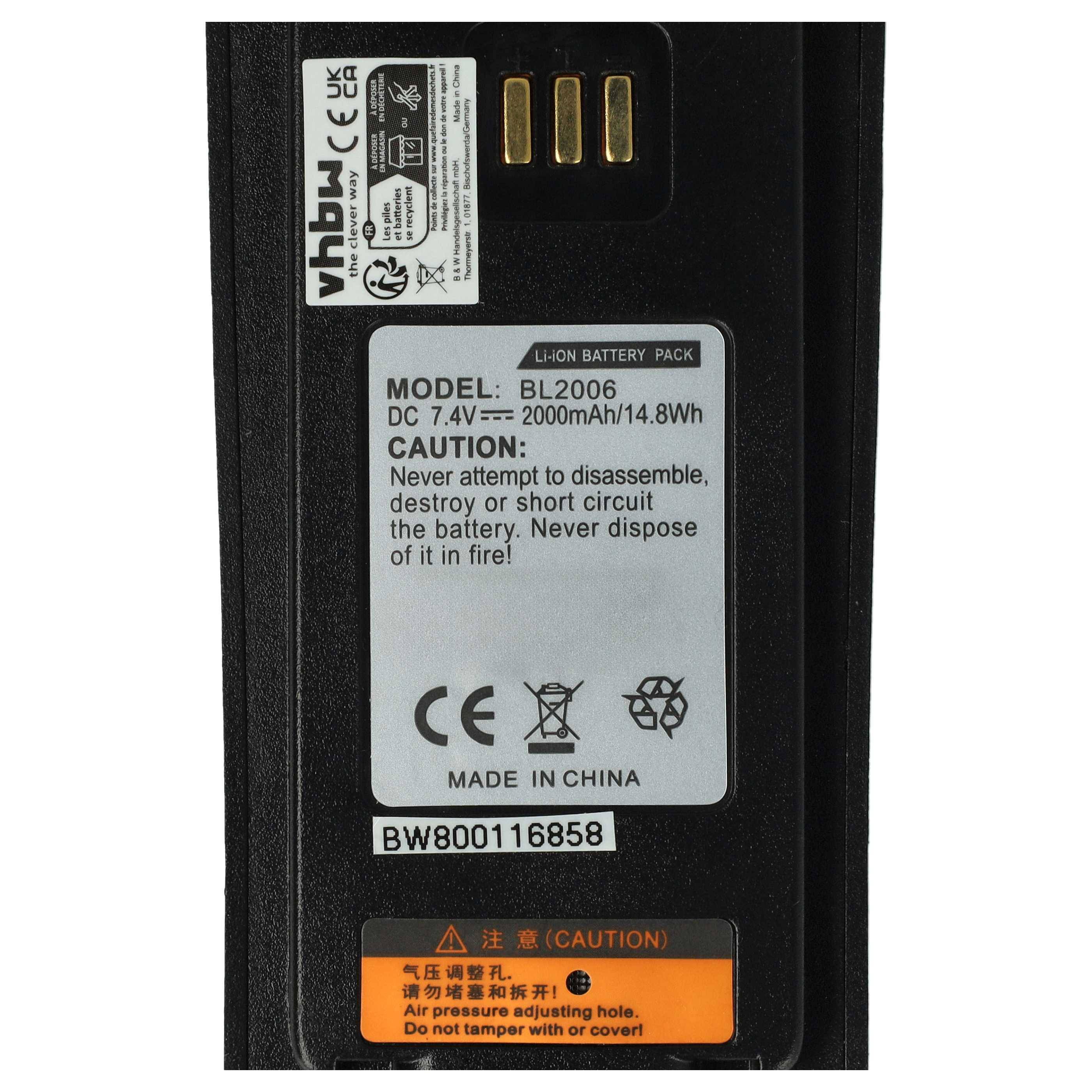 vhbw Akku kompatibel mit Harris HDP150, HDP100 Funkgerät, Walkie Talkie (2000 mAh, 7,4 V, Li-Ion)