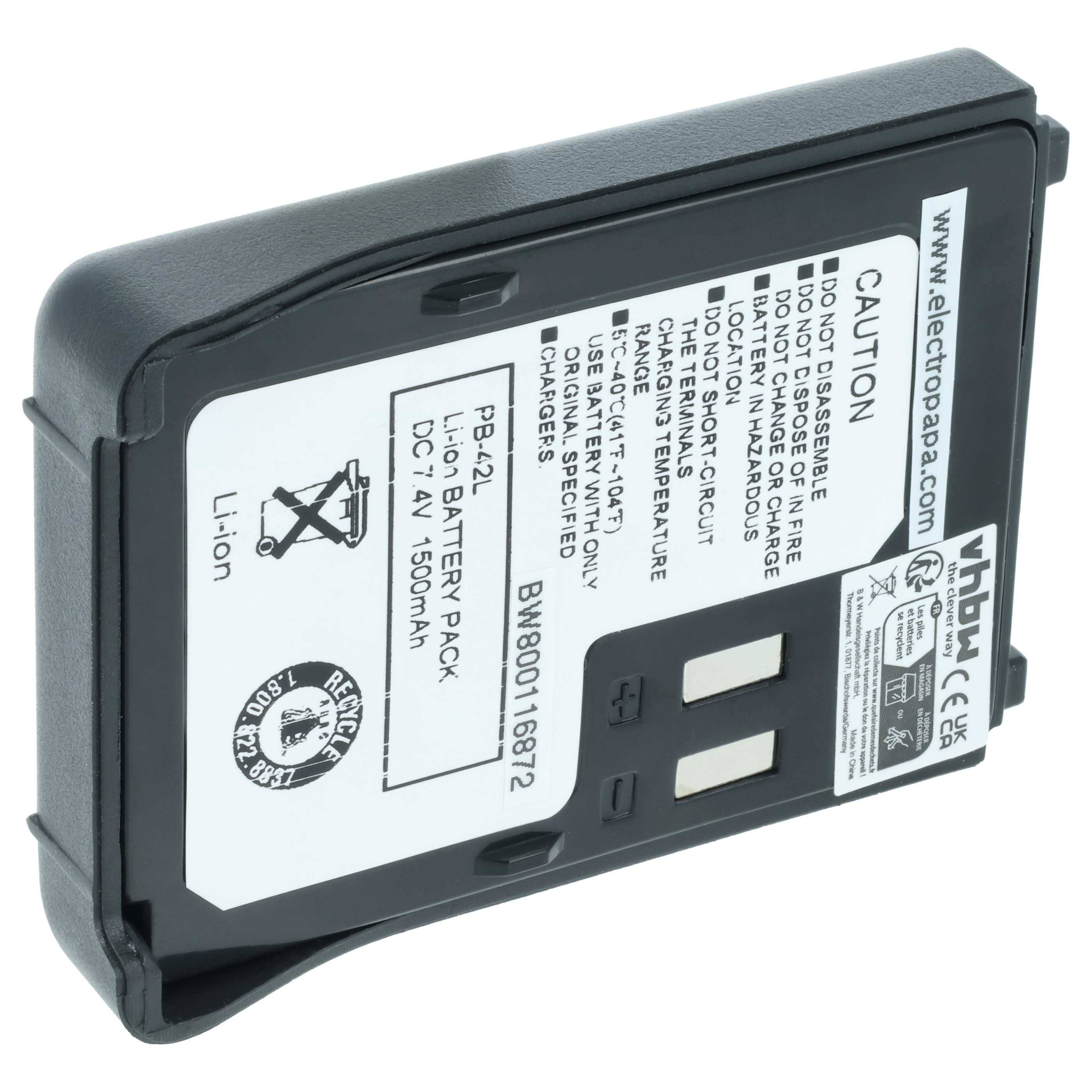 vhbw Akku Ersatz für Kenwood PB-42, PB-42L, PB-42Li für Funkgerät, Walkie Talkie (1500mAh, 7,4V, Li-Ion)