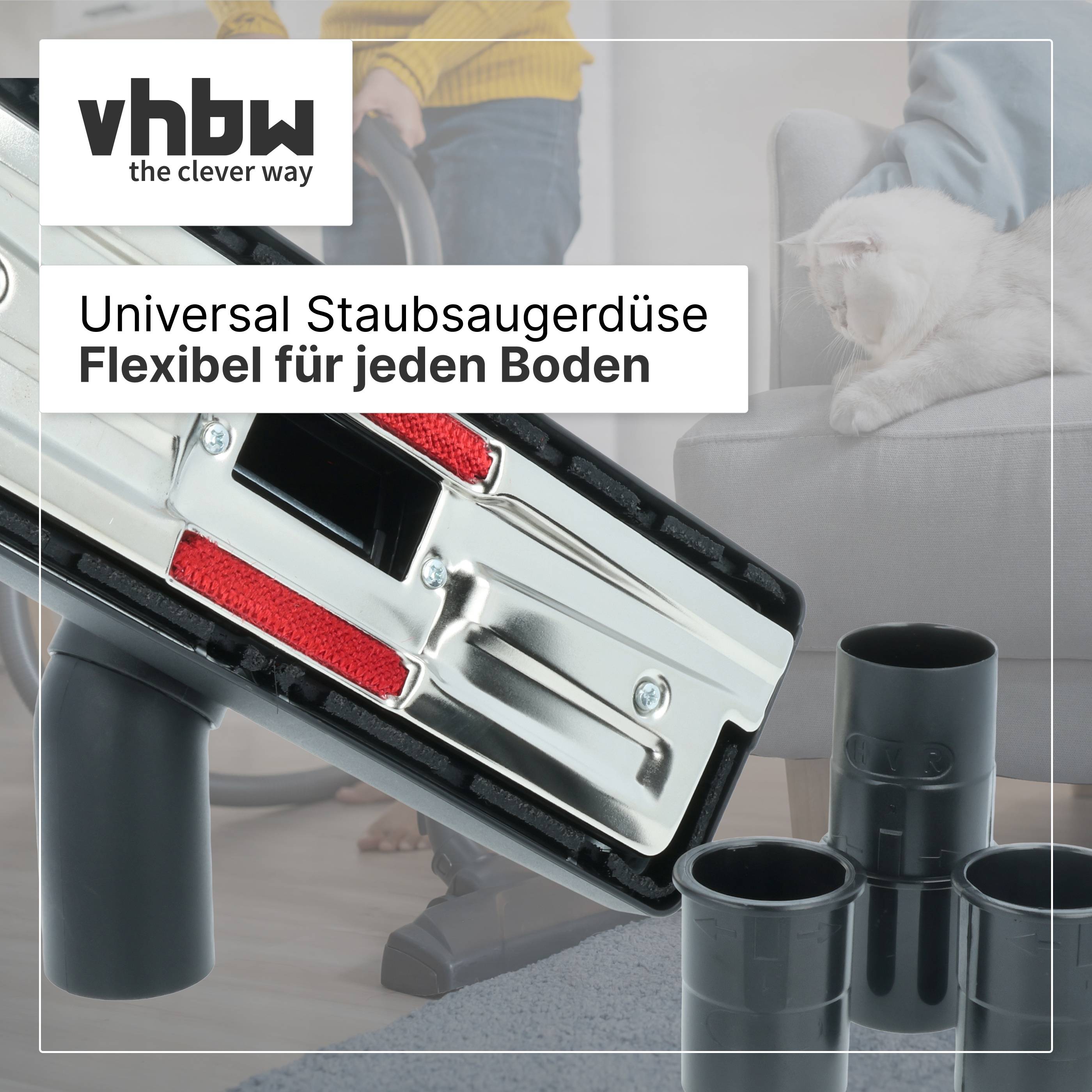 vhbw Bodendüse Typ 32 mit 35mm-Anschluss & Adapter-Set kompatibel mit Bosch BSG71810GB/04, BSG71810GB/07, BSG71810IL/01, BSG71810IL/03 Staubsauger