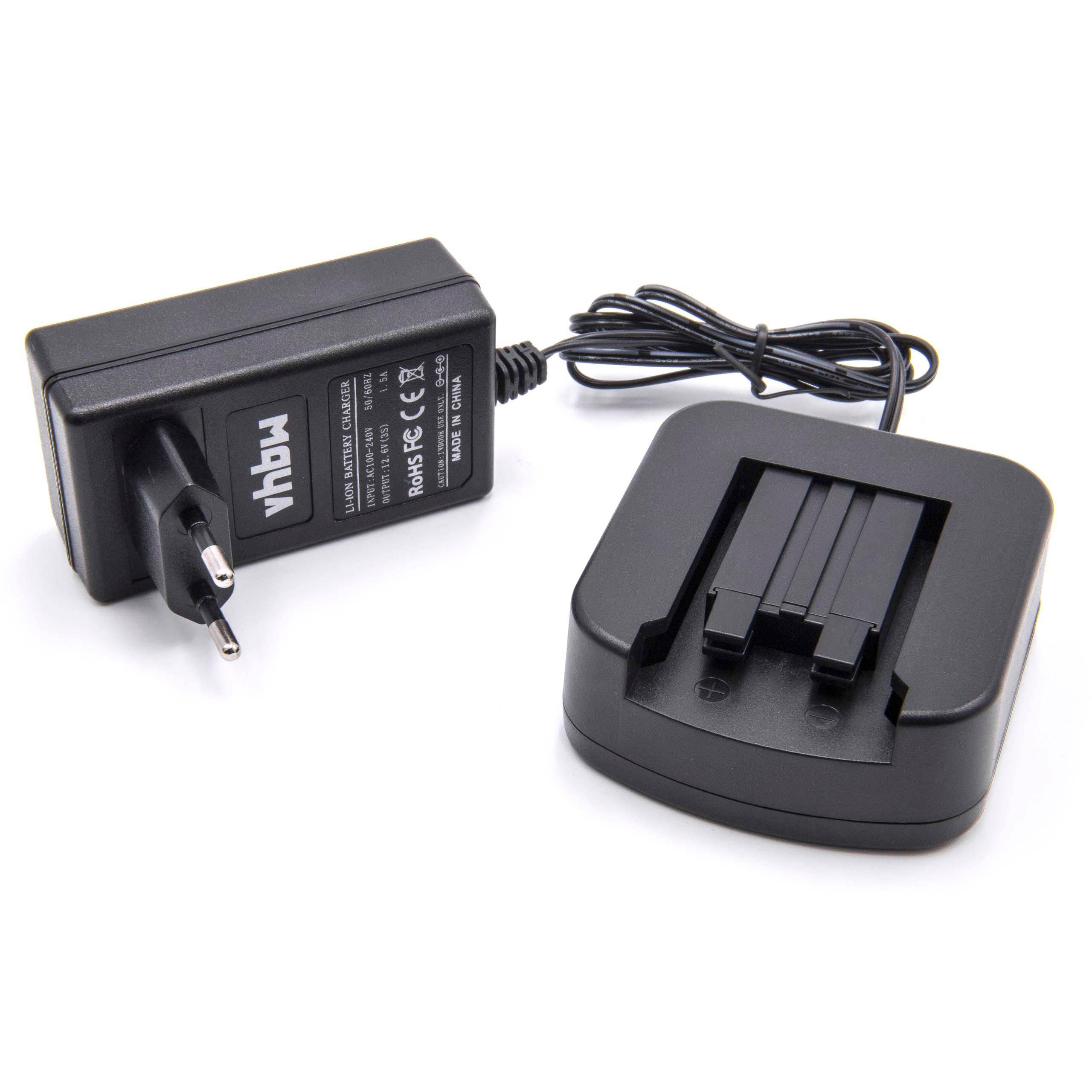 Ladegerät und Basisstation für elektronische Geräte mit EU-Stecker und schwarzem Gehäuse, auf einer weißen Oberfläche platziert.