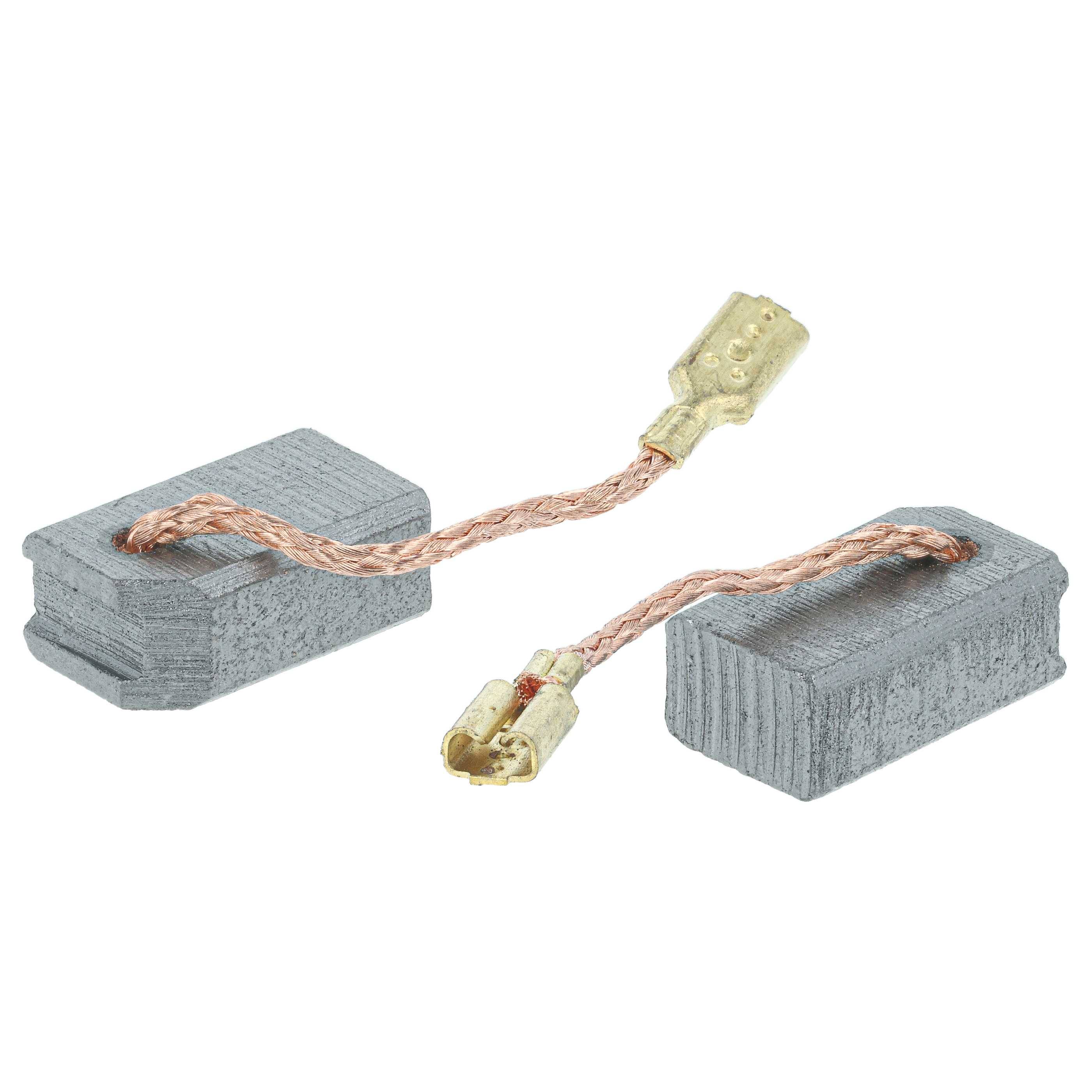 Zwei elektrische Bürstenblöcke mit geflochtenen Kupferleitern und Steckverbindern, auf weißem Hintergrund dargestellt.