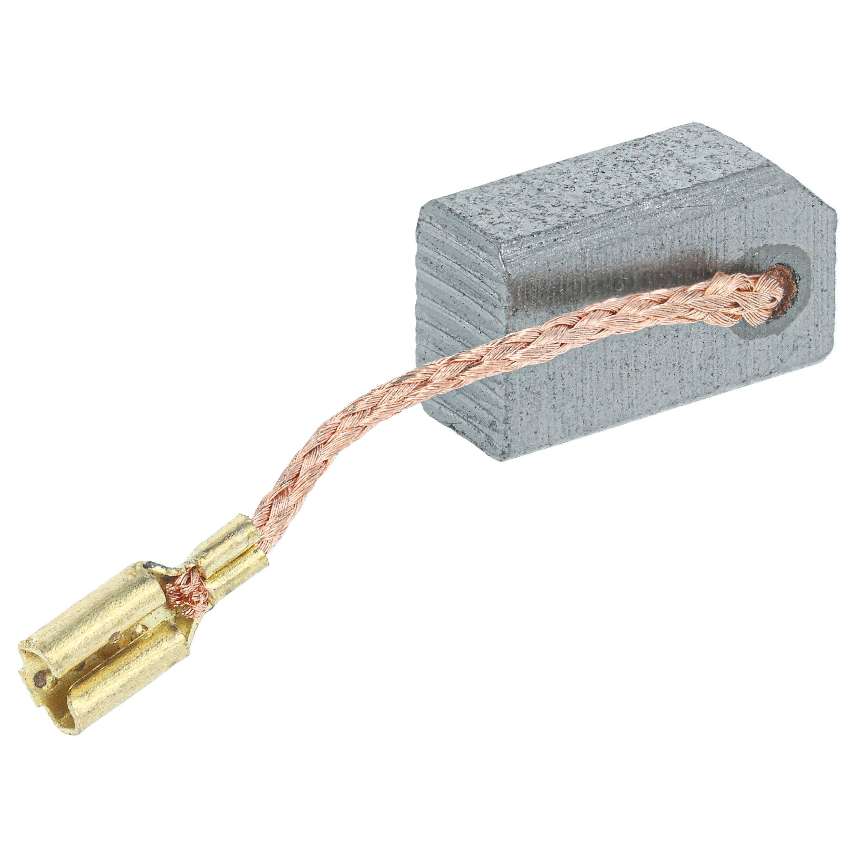 Elektrische Kohlebürste mit geflochtenem Kupferleitungsdraht und Metallklemme, isoliert auf weißem Hintergrund.