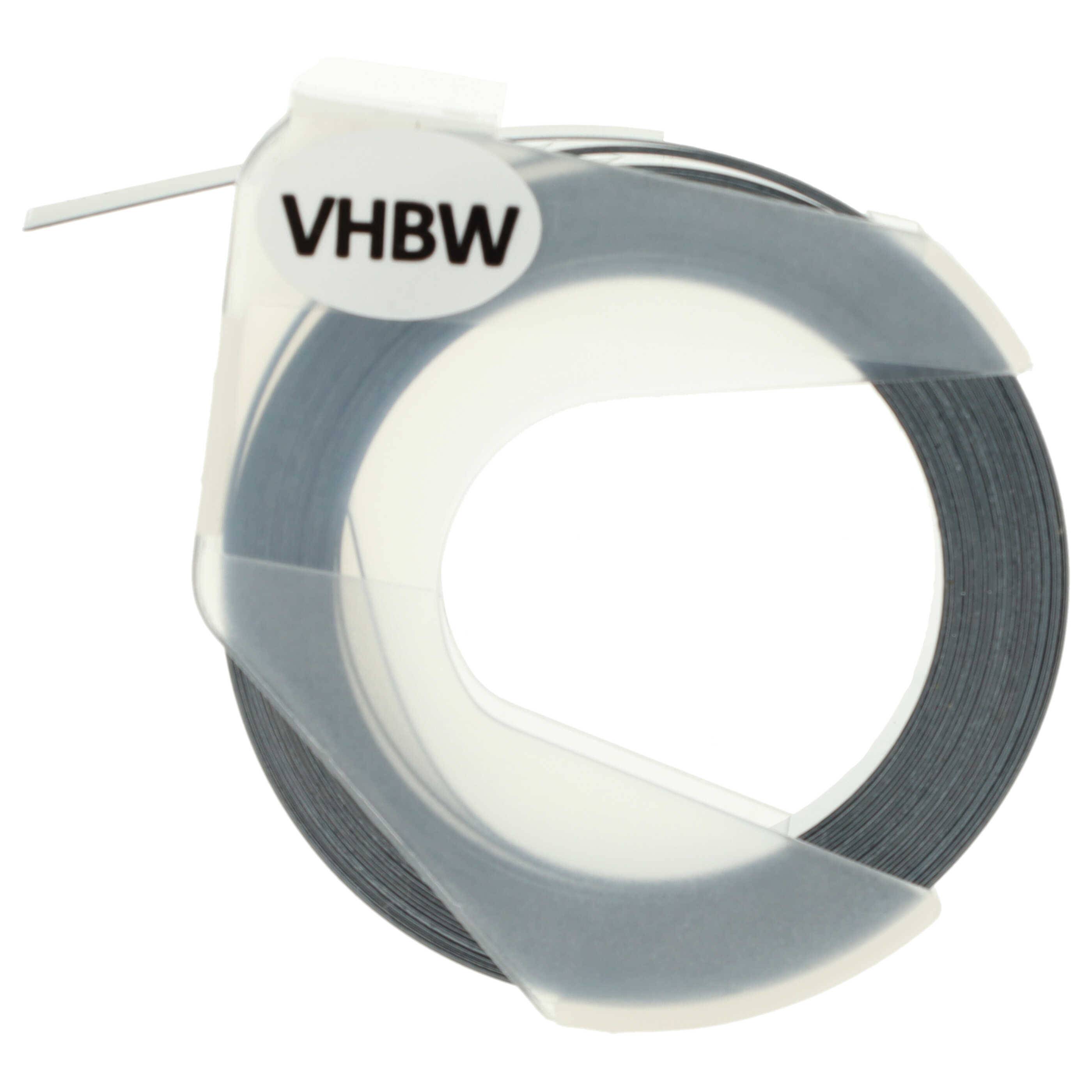 vhbw 1x 3D Prägeband-Schriftband-Kassette kompatibel mit Dymo Maxi 1755, Label Buddy 20008 Etiketten-Drucker 3m x 9mm Weiß auf Schwarz
