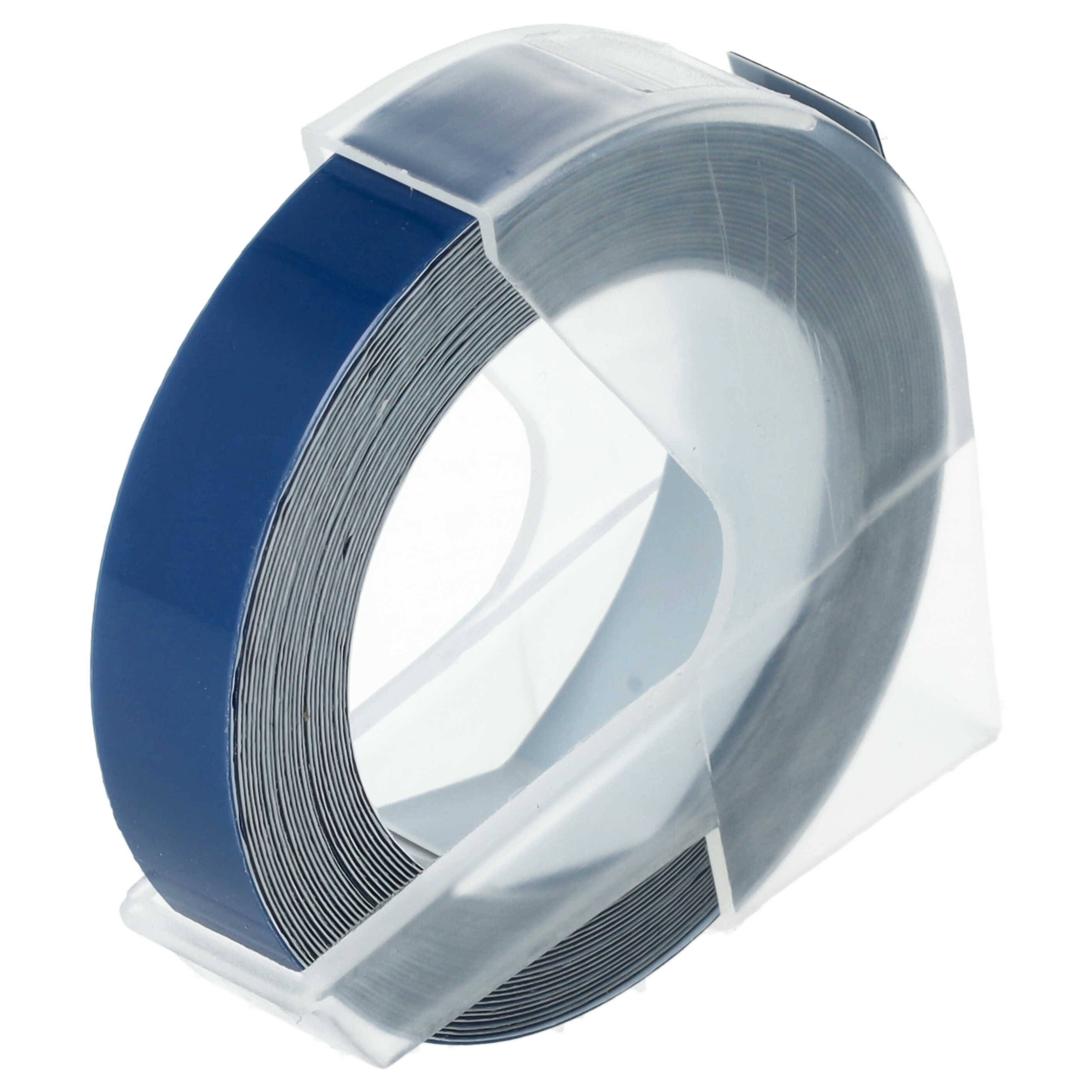 vhbw 3D Prägeband-Schriftband-Kassette kompatibel mit Dymo Junior Embosser Home S0717900 Etiketten-Drucker 3m x 9mm Weiß auf Blau