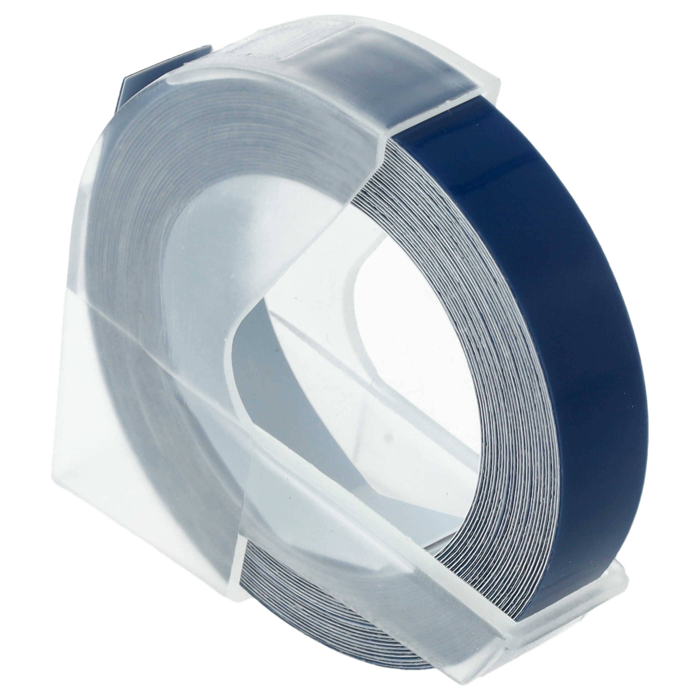 vhbw 3D Prägeband-Schriftband-Kassette kompatibel mit Dymo SO720020 1540, Organizer Xpress 12965 Etiketten-Drucker 3m x 9mm Weiß auf Blau