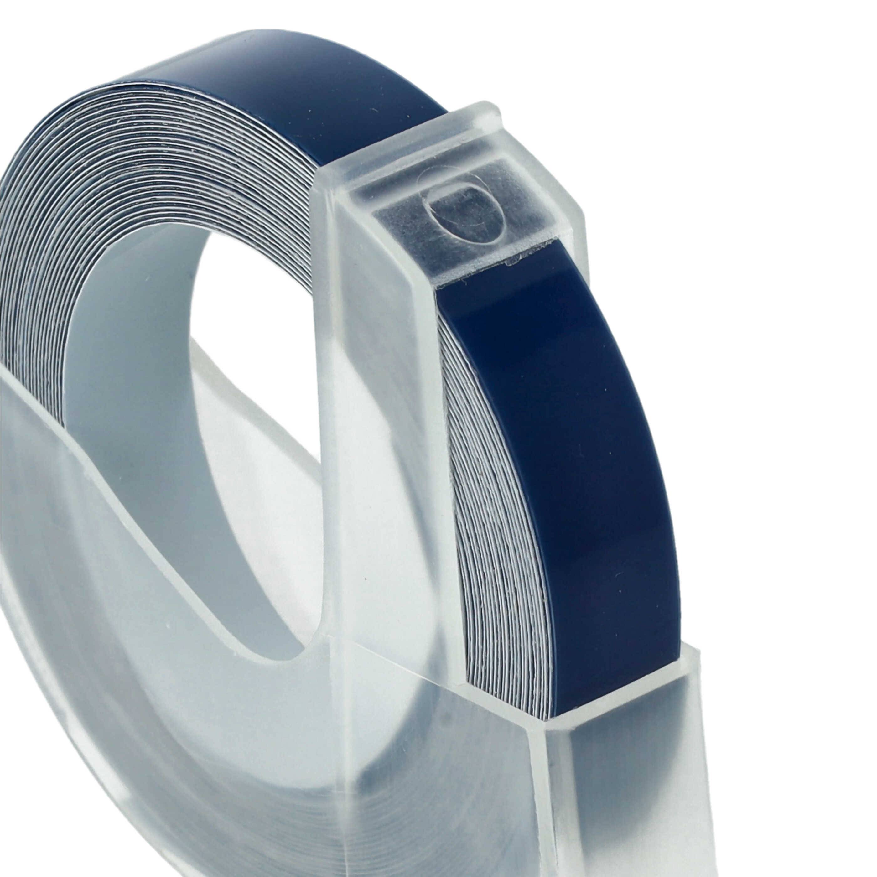 vhbw 3D Prägeband-Schriftband-Kassette kompatibel mit Dymo 15447, 1535, 1540, 1550, 1570, 1575 Etiketten-Drucker 3m x 9mm Weiß auf Blau